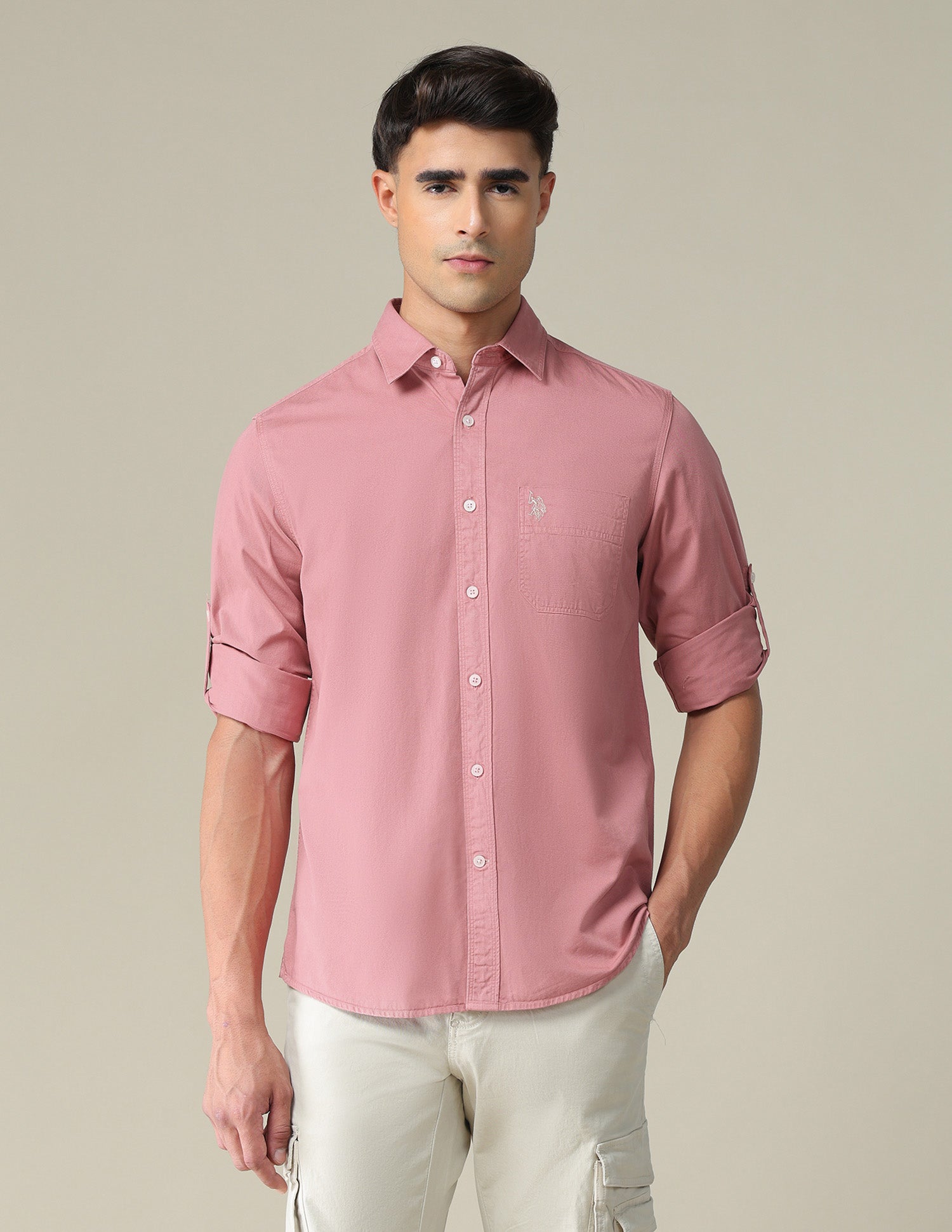 Solid Twill Convertible Sleeve Casual Shirt Dusty Pink - U.S. POLO ASSN. | Large