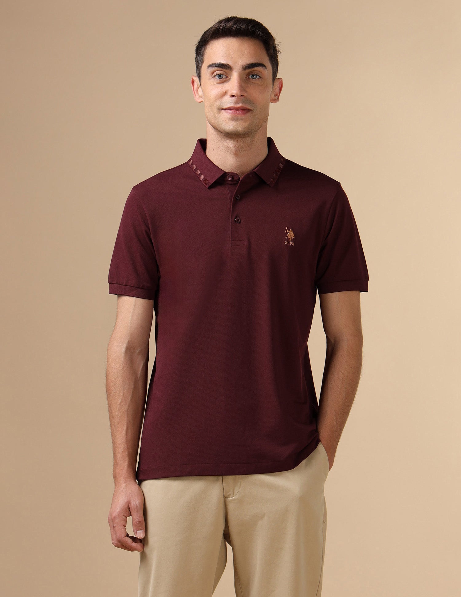 Solid Regular Fit Polo Shirt Maroon - U.S. POLO ASSN. | Large