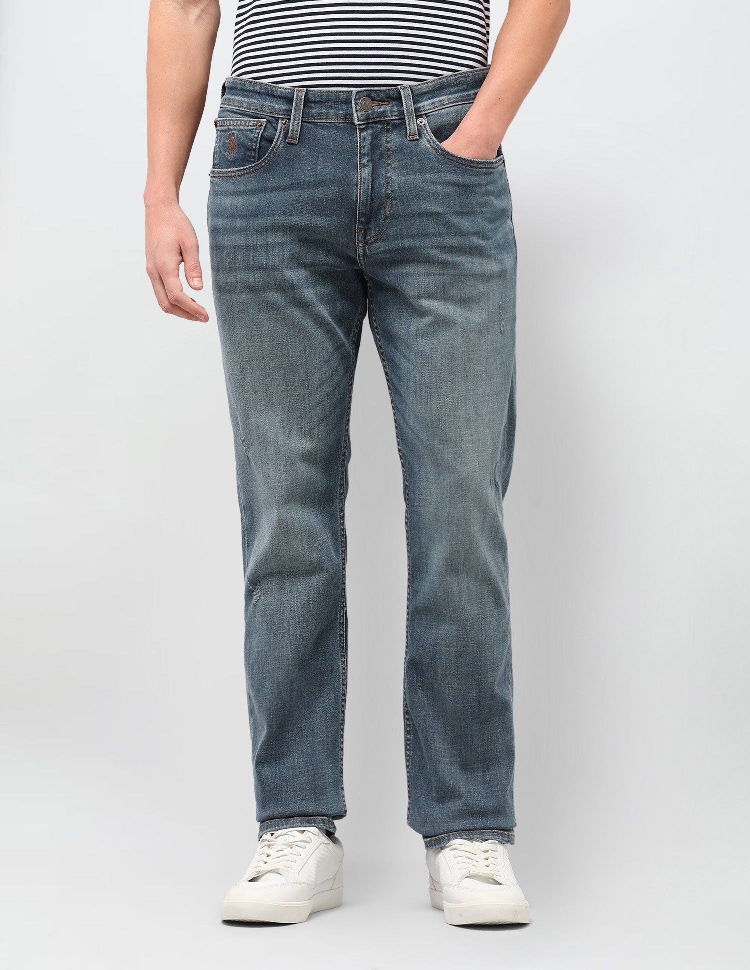 Harold Slim Straight Fit Blue Jeans Mid Blue - U.S. Polo Assn. India | Large