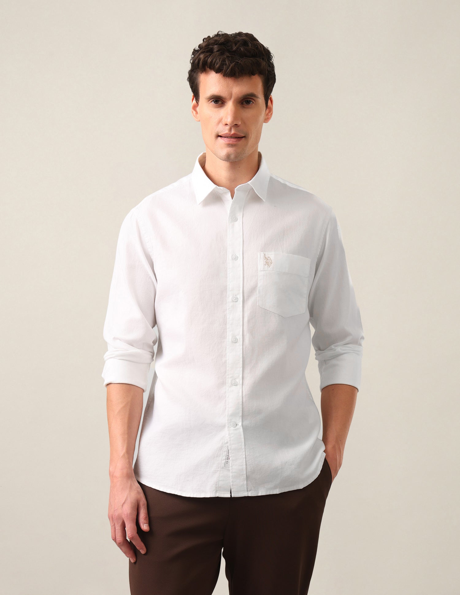 Tailored Fit Solid Shirt White - U.S. Polo Assn. India | Large