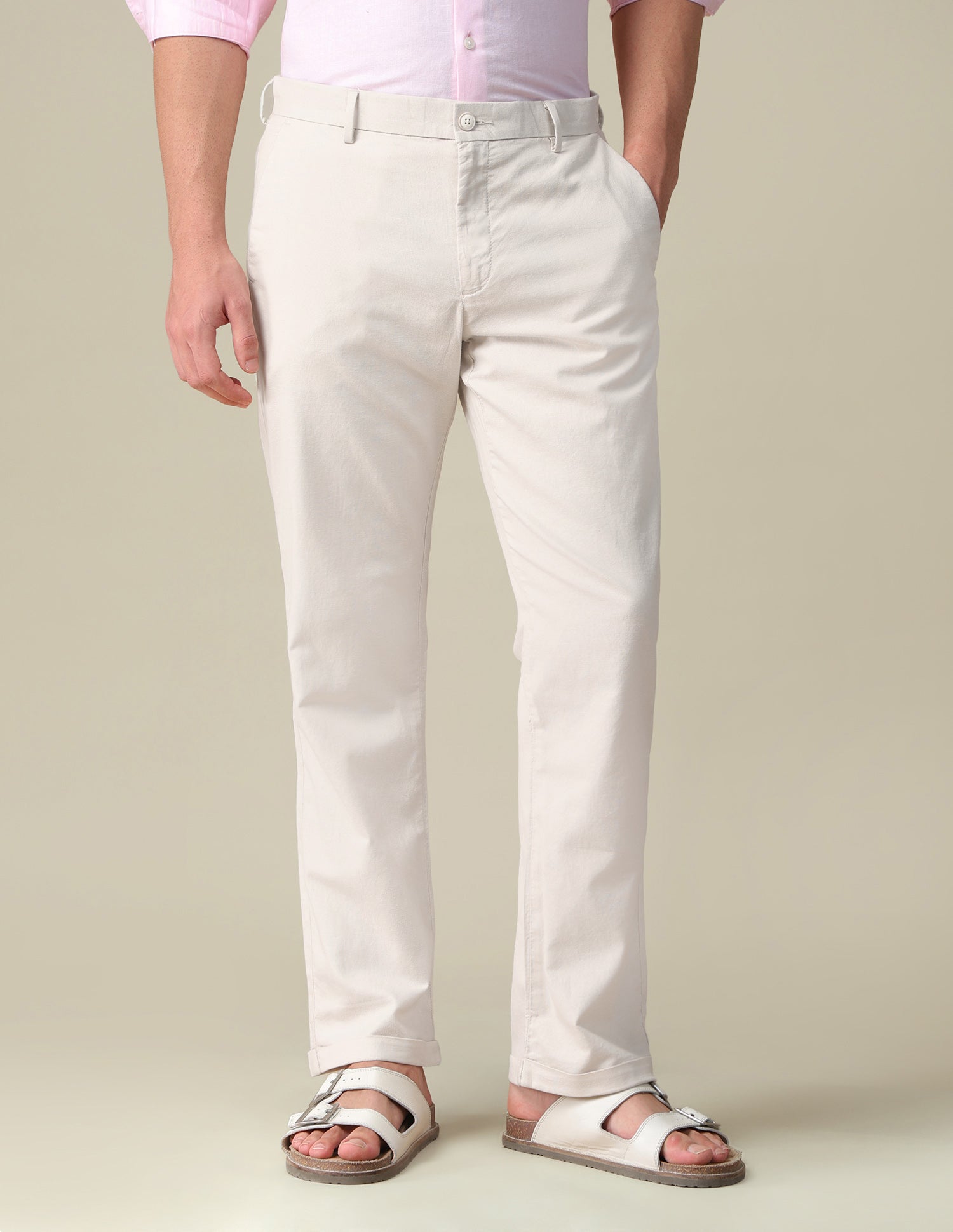 Riley Straight Fit Mid Rise Trousers Beige - U.S. Polo Assn. India | Large