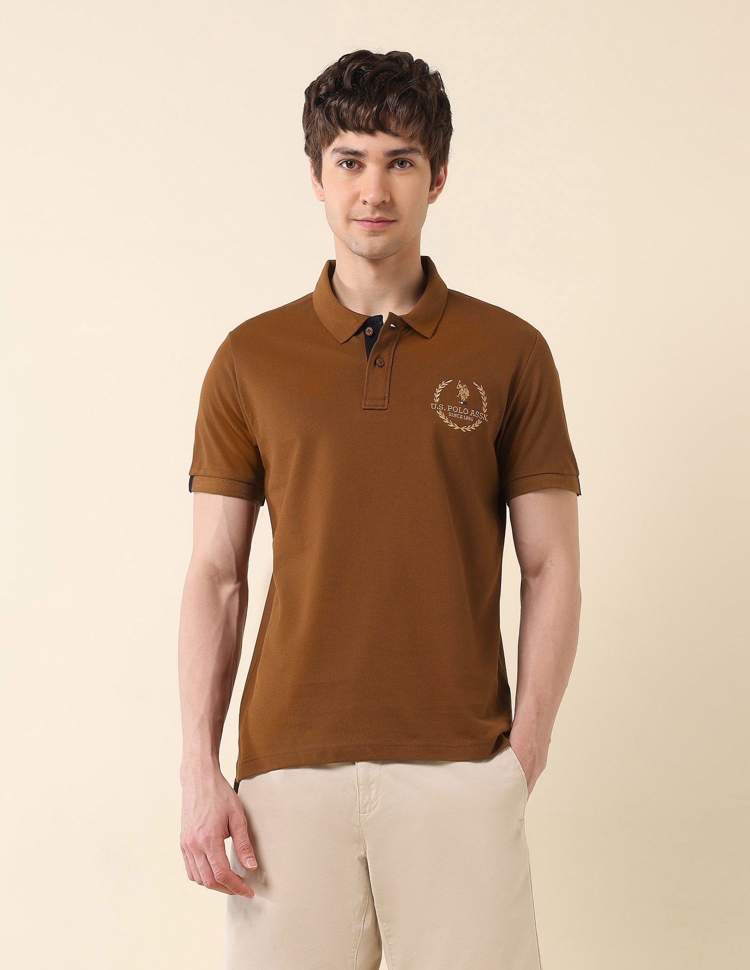 Pure Cotton Slim Fit Classic Polo Shirt Brown - U.S. Polo Assn. India | Large