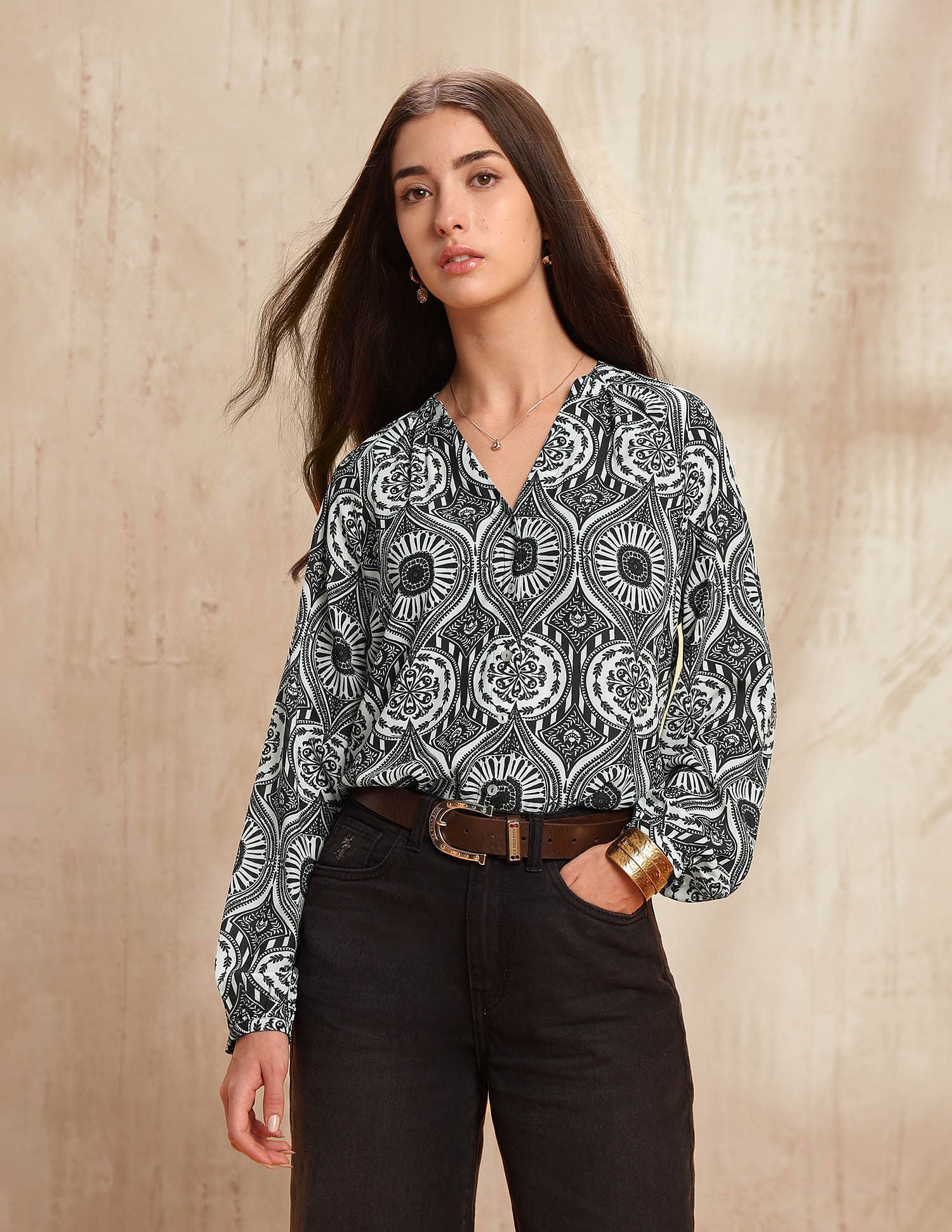 Relaxed Fit Abstract Printed Top Black - U.S. POLO ASSN. | Large