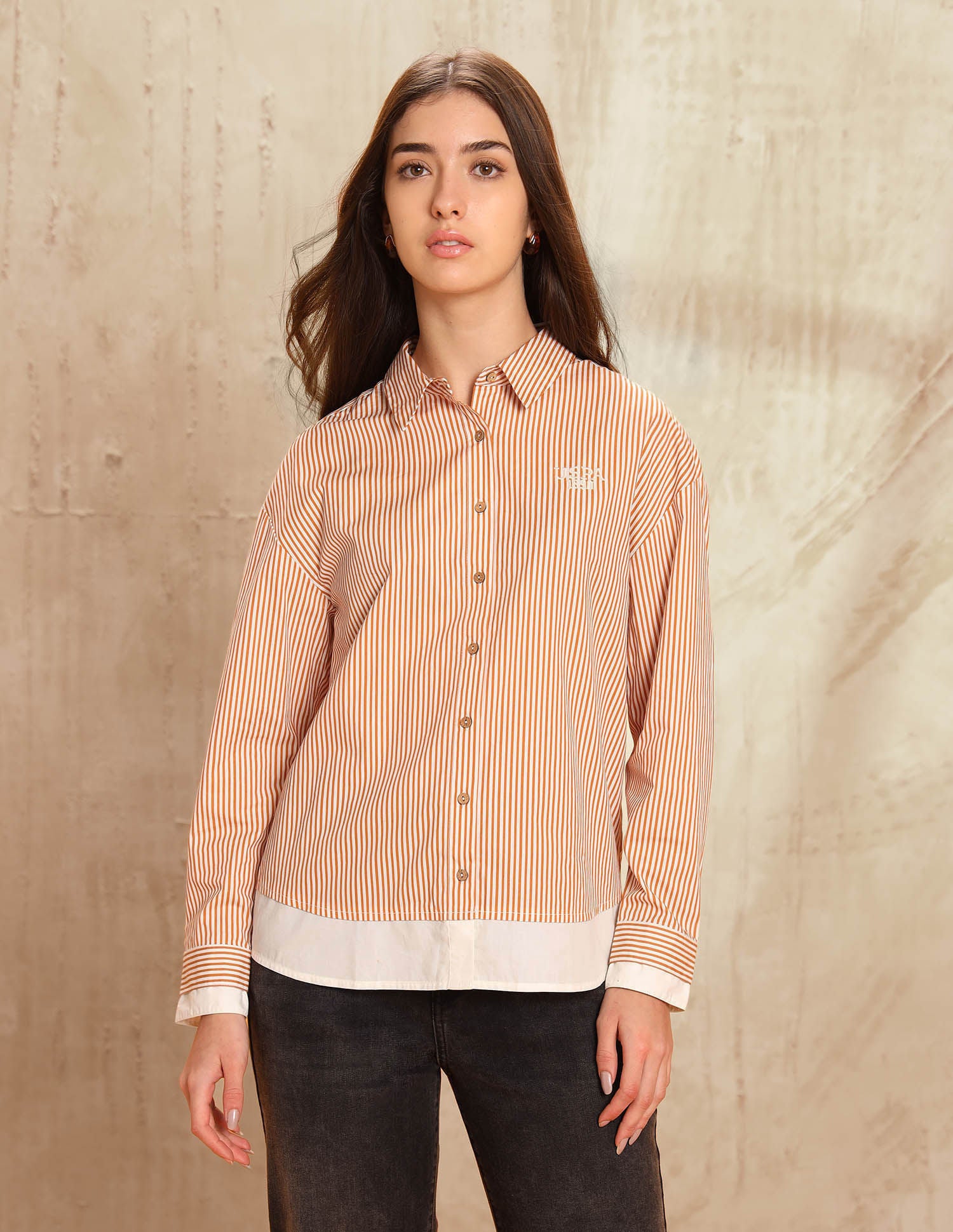 Vertical Striped Regular Fit Shirt Rust - U.S. POLO ASSN. | Large