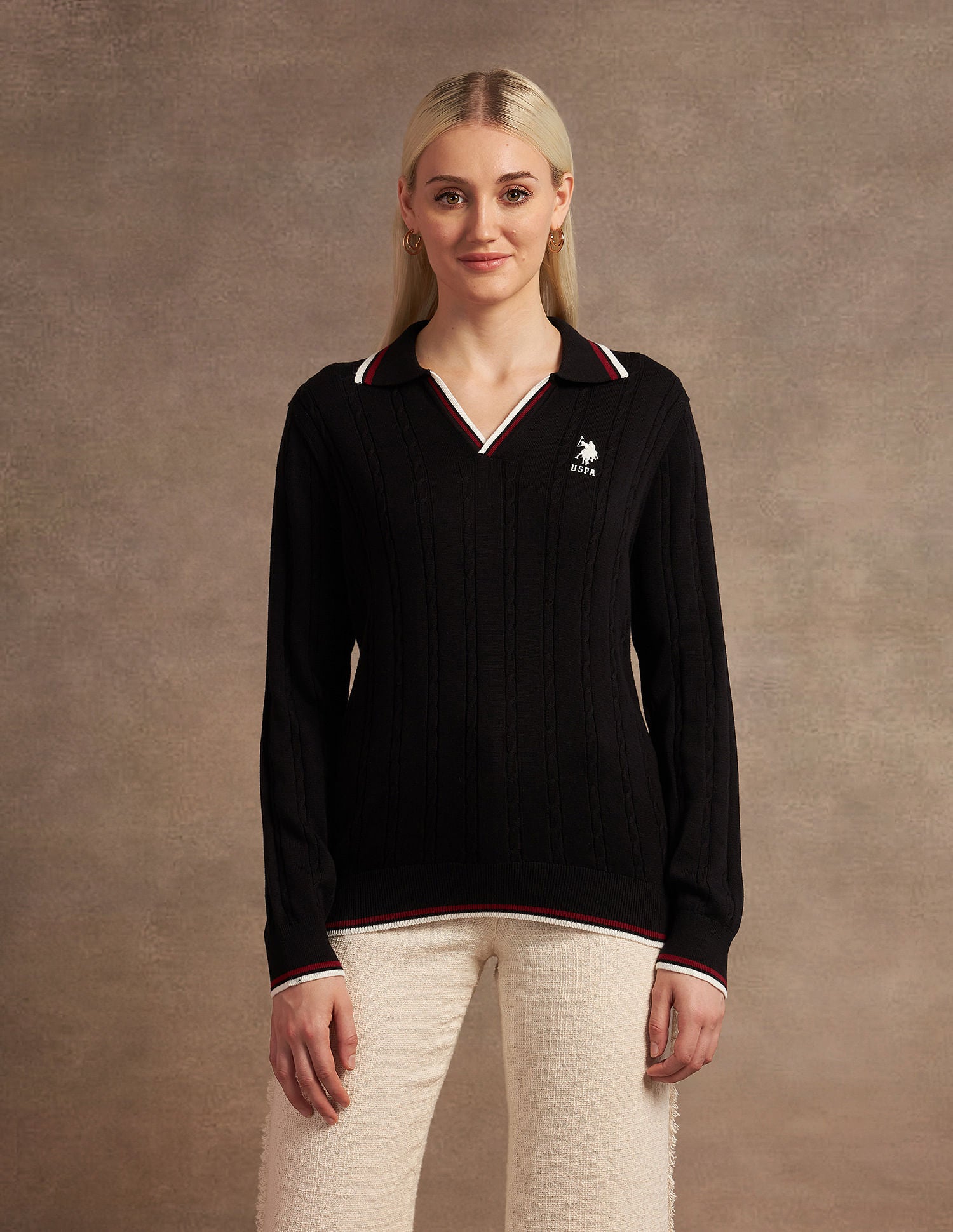 Regular Fit Cable Knit Sweater Black - U.S. POLO ASSN. | Large