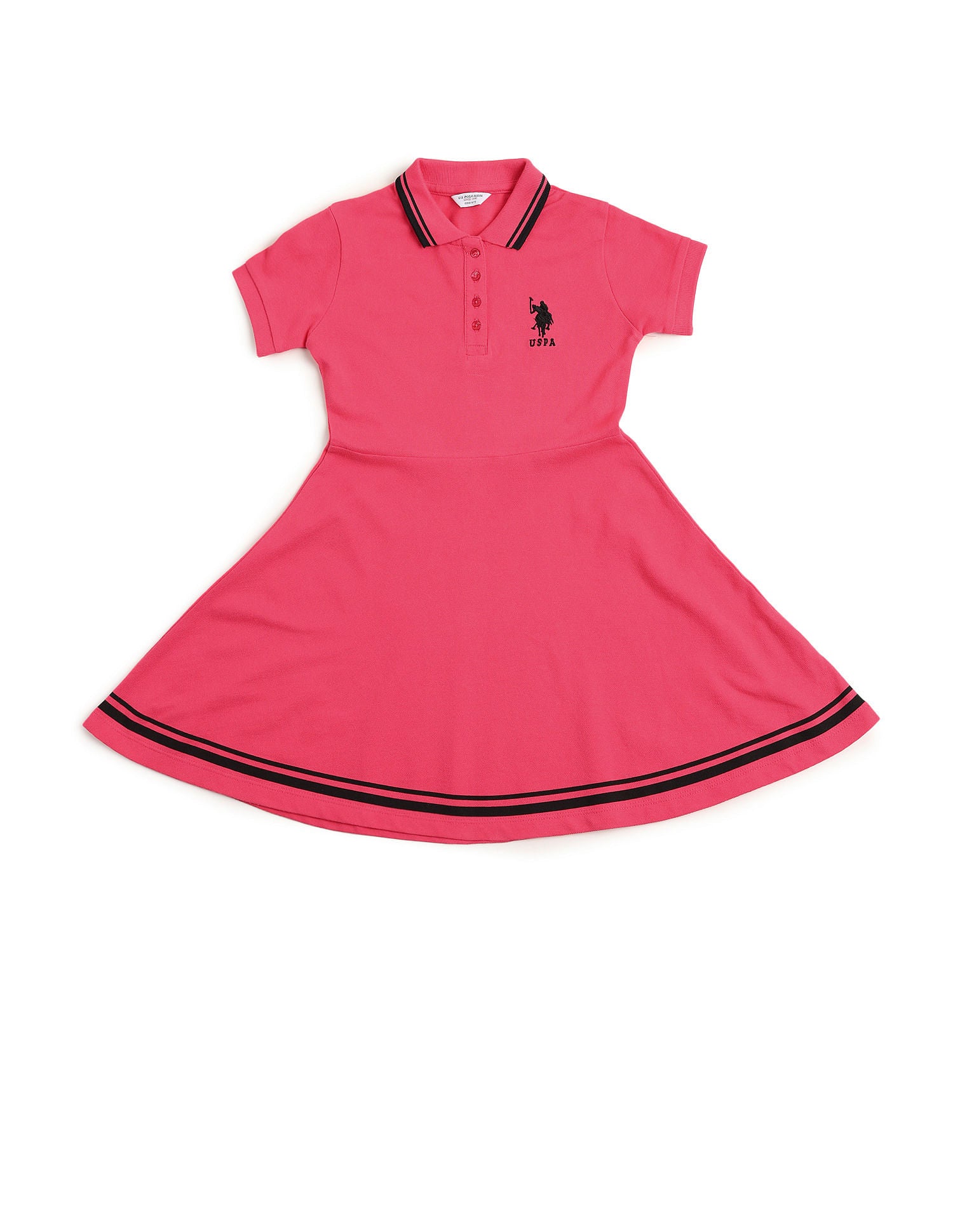 Girls Tipped Collar Polo Dress Rogue Pink - U.S. Polo Assn. India | Large