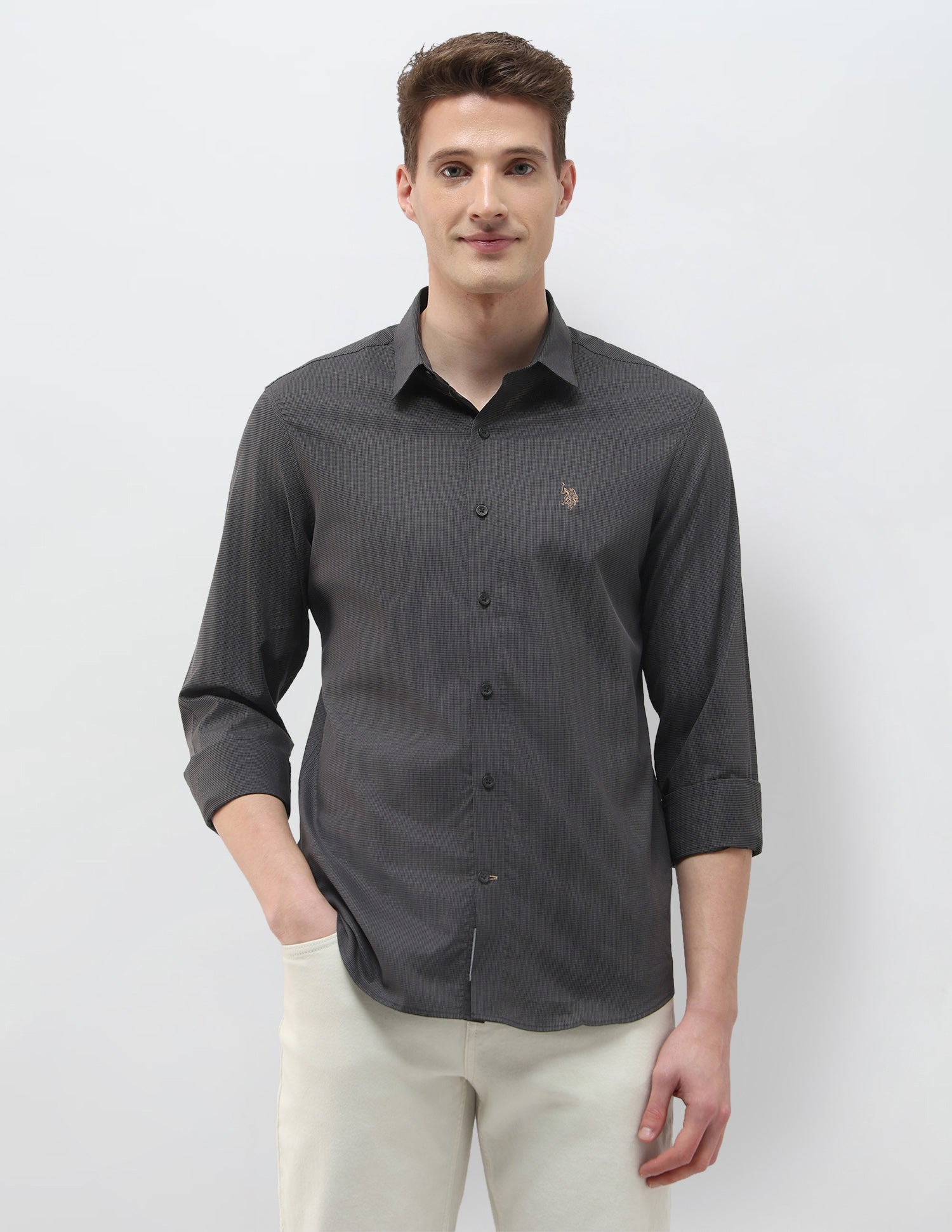 Micro Checked Black & Gold Shirt Dark Grey - U.S. Polo Assn. India | Large