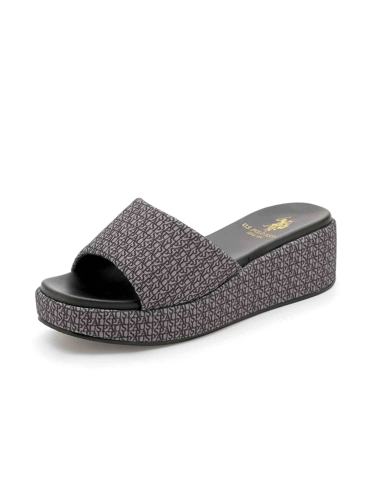 Women Open Toe Brand Print Savina Sandals Black - U.S. POLO ASSN. | Large