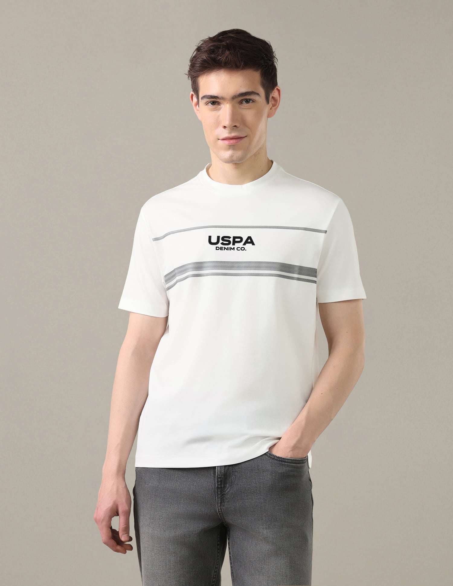 Brand Printed Slim Fit T-Shirt White - U.S. Polo Assn. India | Large