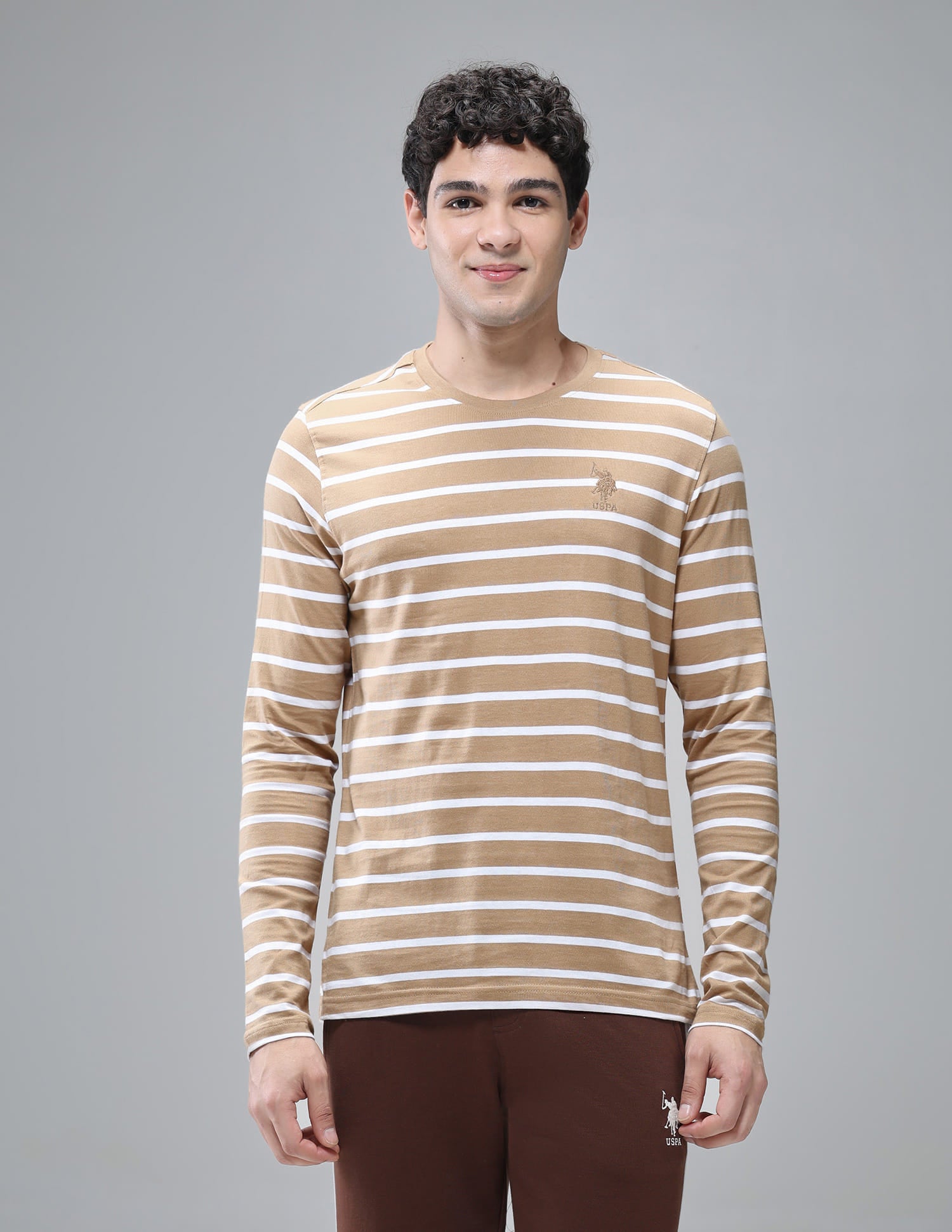 Horizontal Striped Pure Cotton I689 Lounge T-Shirt - Pack Of 1 Corn Stalk / White - U.S. Polo Assn. India | Large