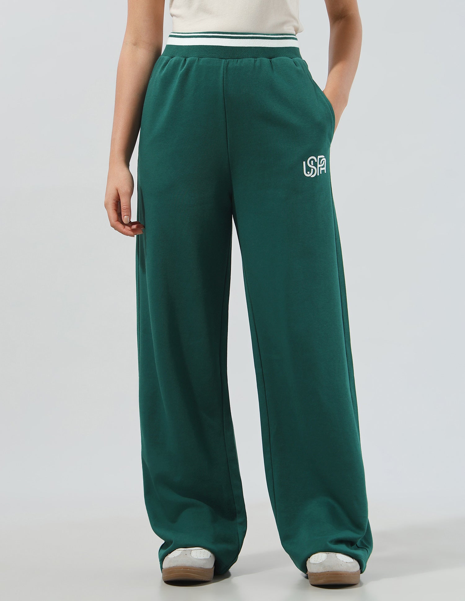 High Rise Wide Leg Fit Sweatpants Dark Green - U.S. Polo Assn. India | Large