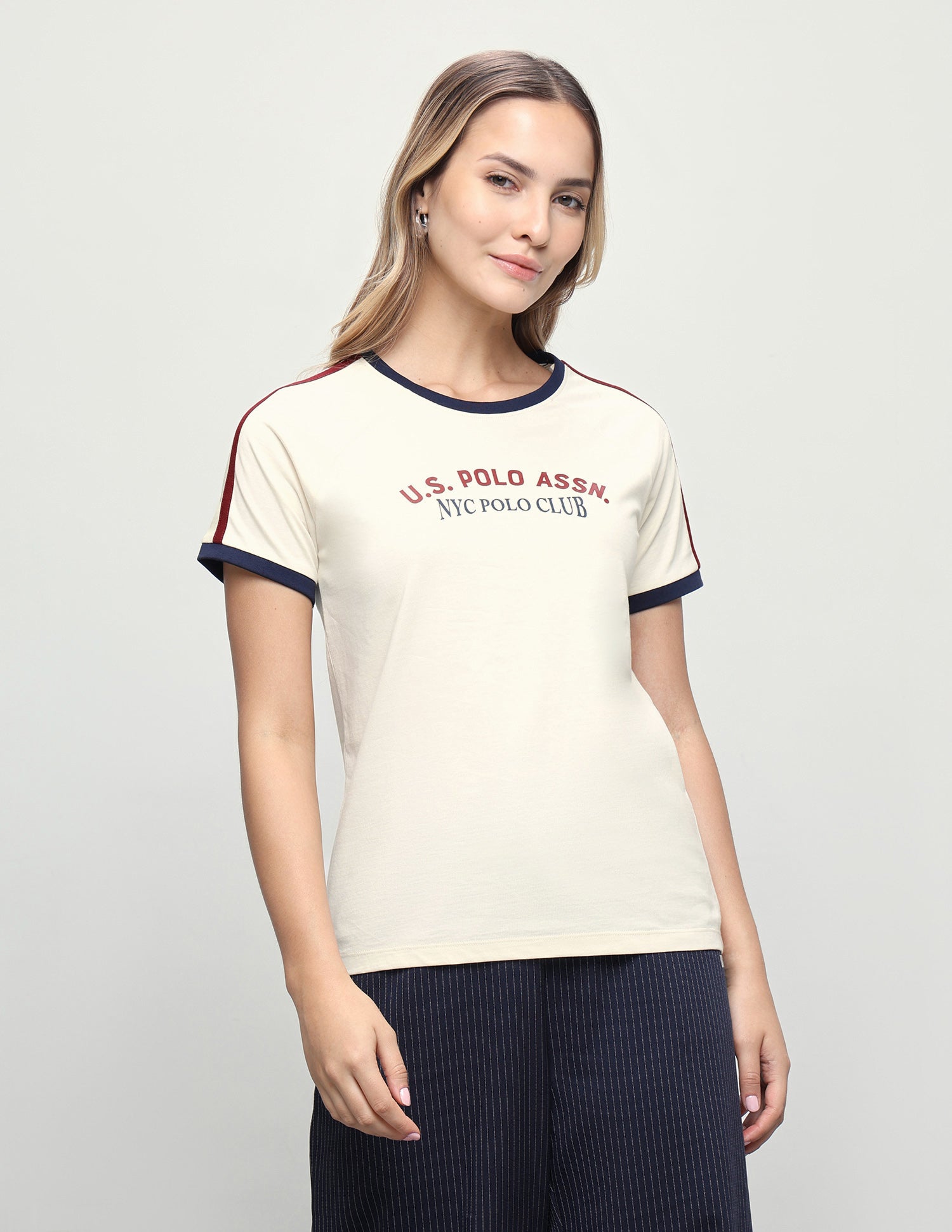 Typographic Brand Printed Regular Fit T-Shirt Ecru - U.S. Polo Assn. India | Large