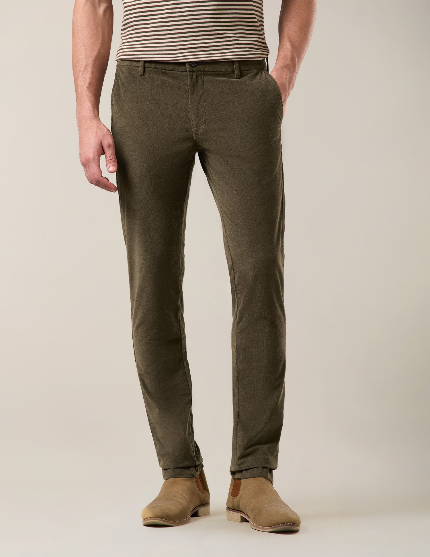 Denver Slim Fit Corduroy Trousers Light Olive - U.S. Polo Assn. India | Large