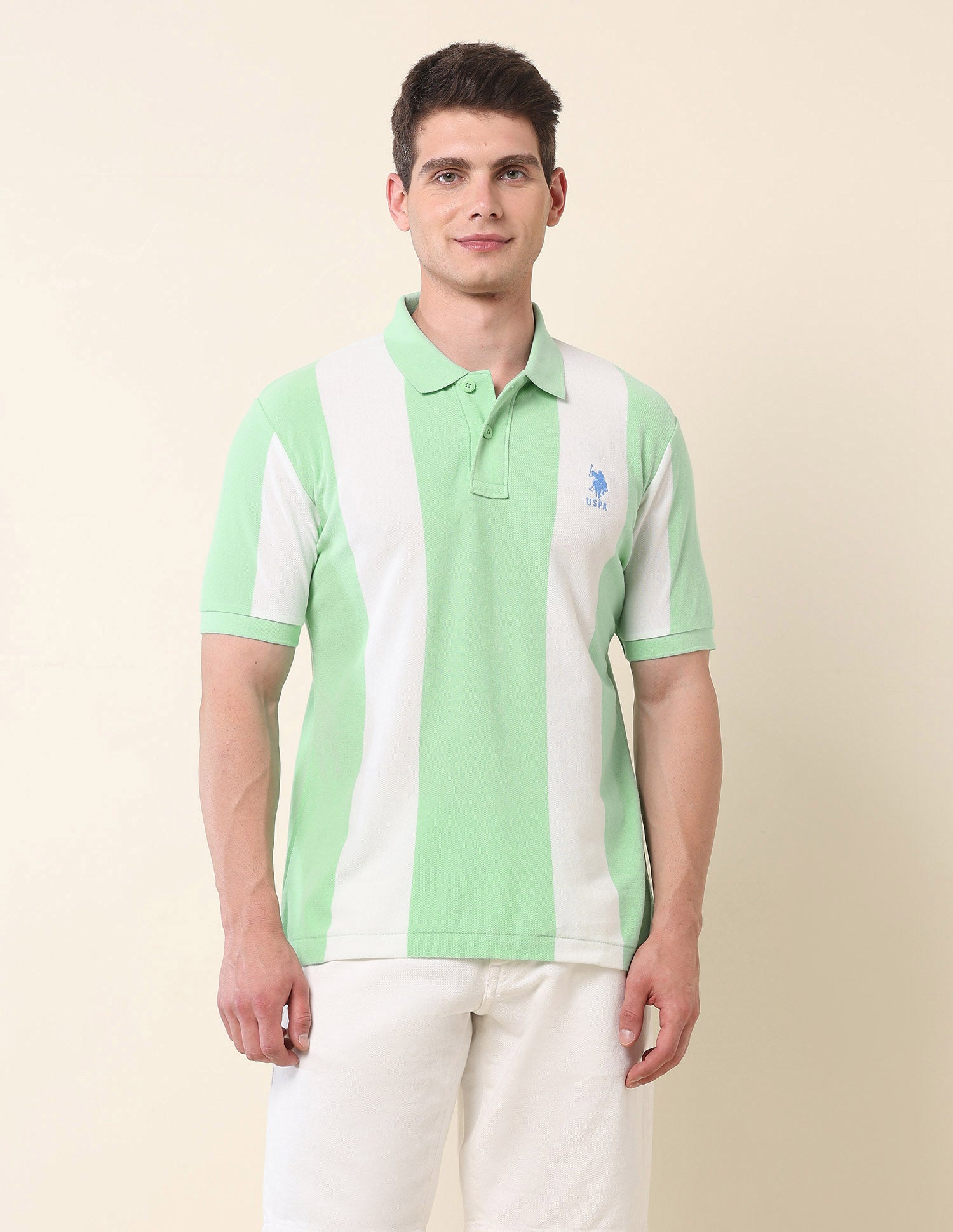 Vertical Striped Summer Splash Polo Shirt Green - U.S. Polo Assn. India | Large