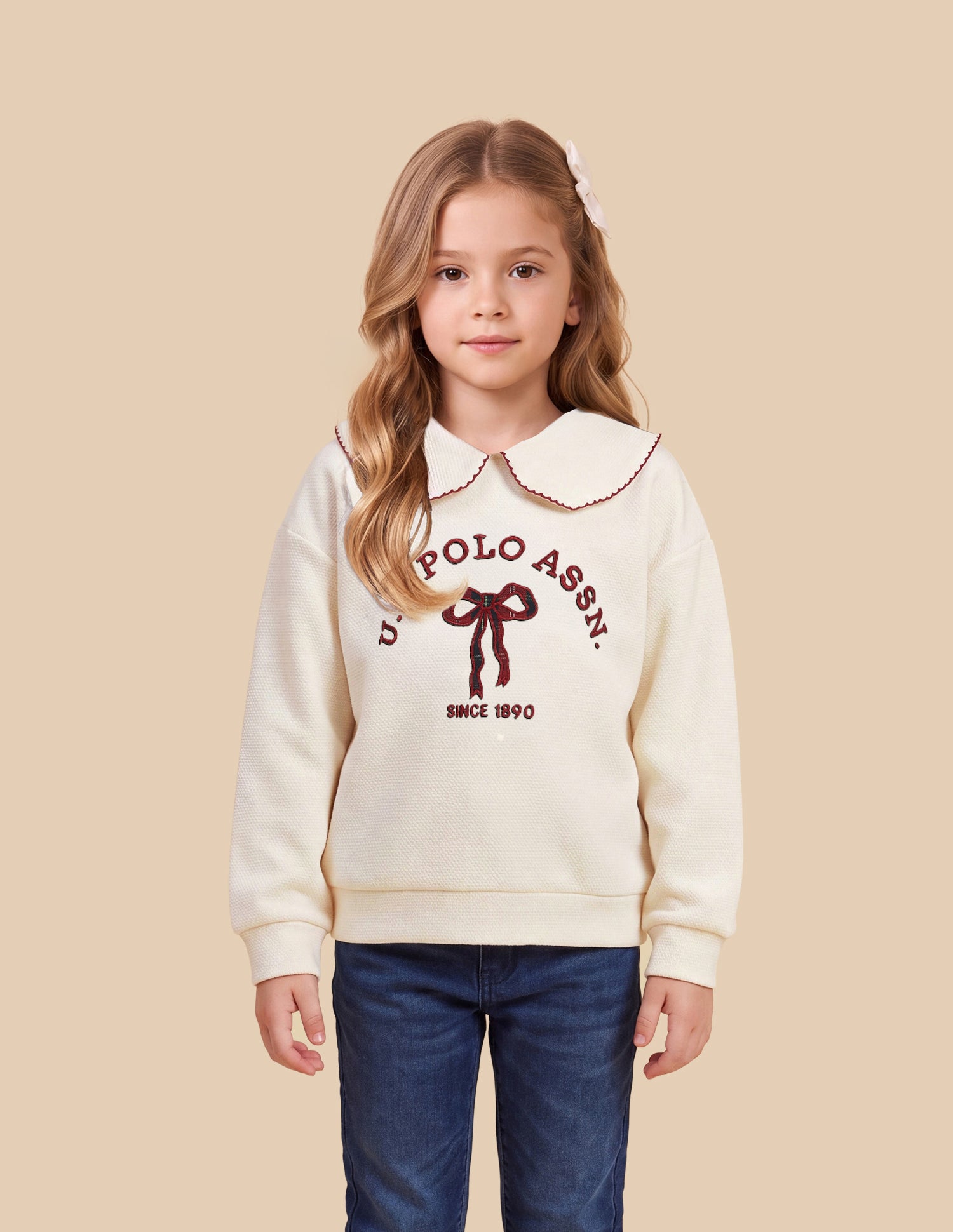 Brand Applique Relaxed Fit Sweatshirt Off White - U.S. Polo Assn. India | Large