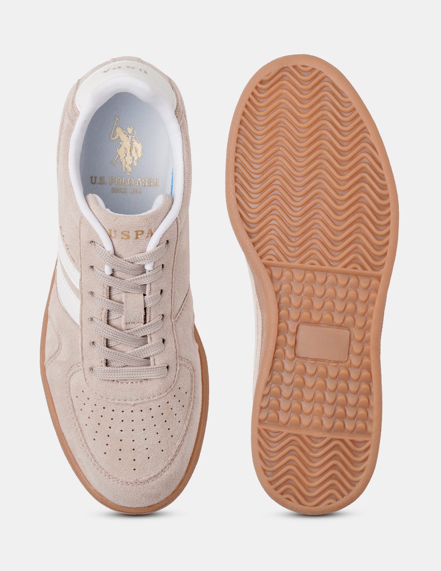 Women Round Toe Edda Striped Sneakers Beige - U.S. Polo Assn. India | Large