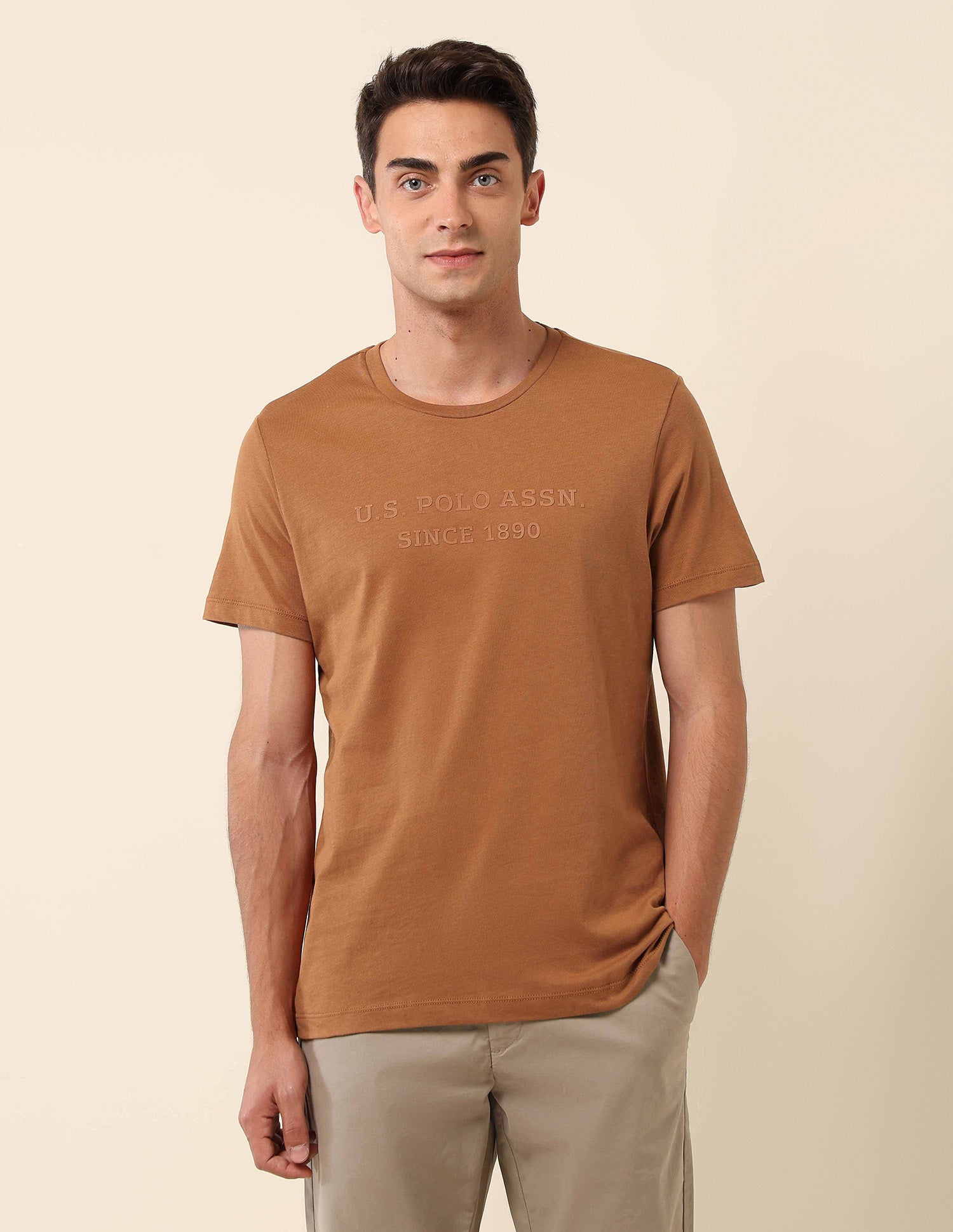 Slim Fit Brand Embossed T- Shirt Brown - U.S. Polo Assn. India | Large