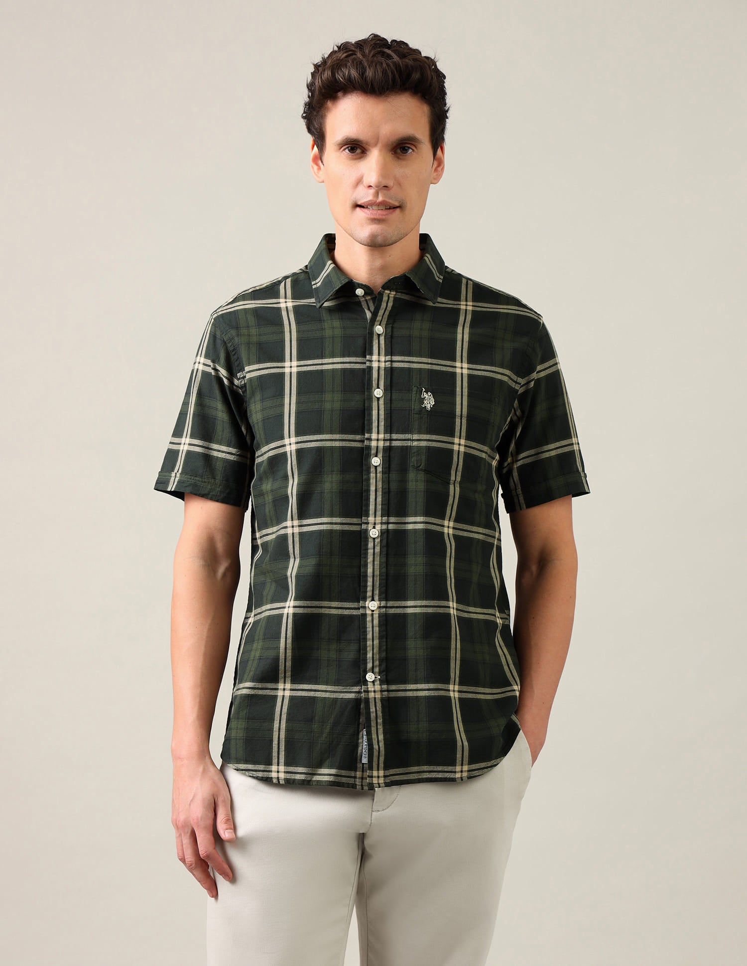 Grid Tattersall Checked Regular Fit Shirt Green - U.S. Polo Assn. India | Large