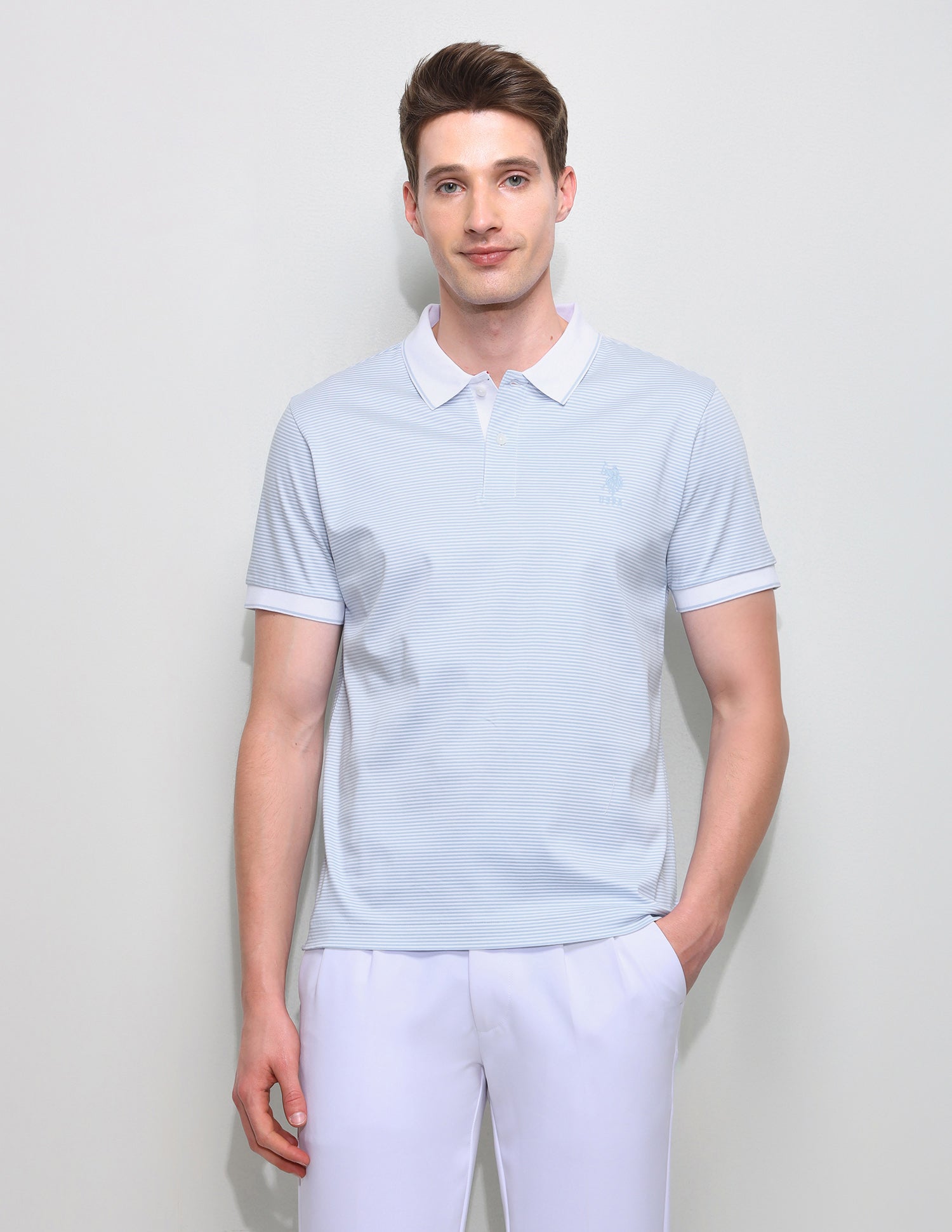 Horizontal Striped Slim Fit Polo Shirt Light Blue - U.S. Polo Assn. India | Large
