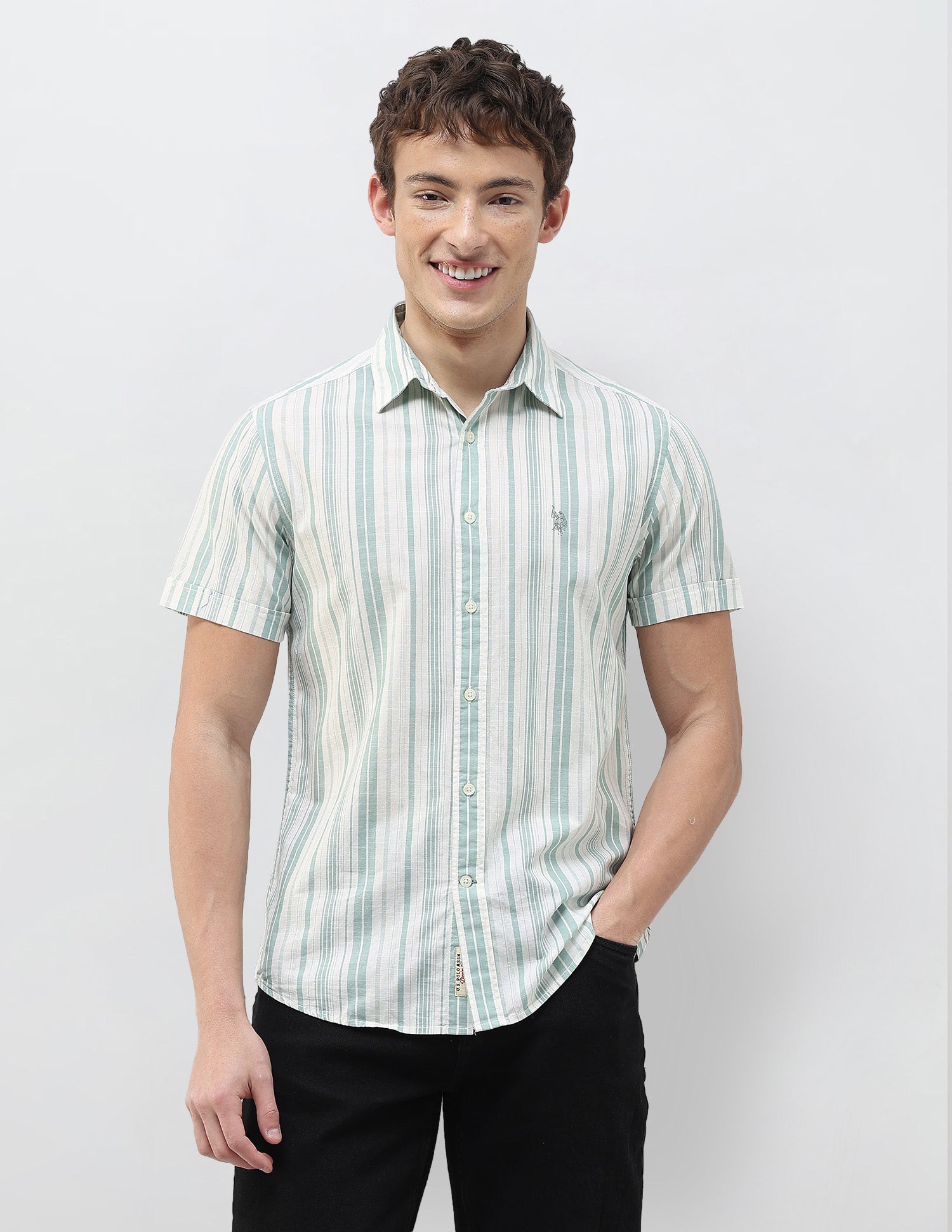 Vertical Striped Regular Fit Shirt Green - U.S. Polo Assn. India | Large