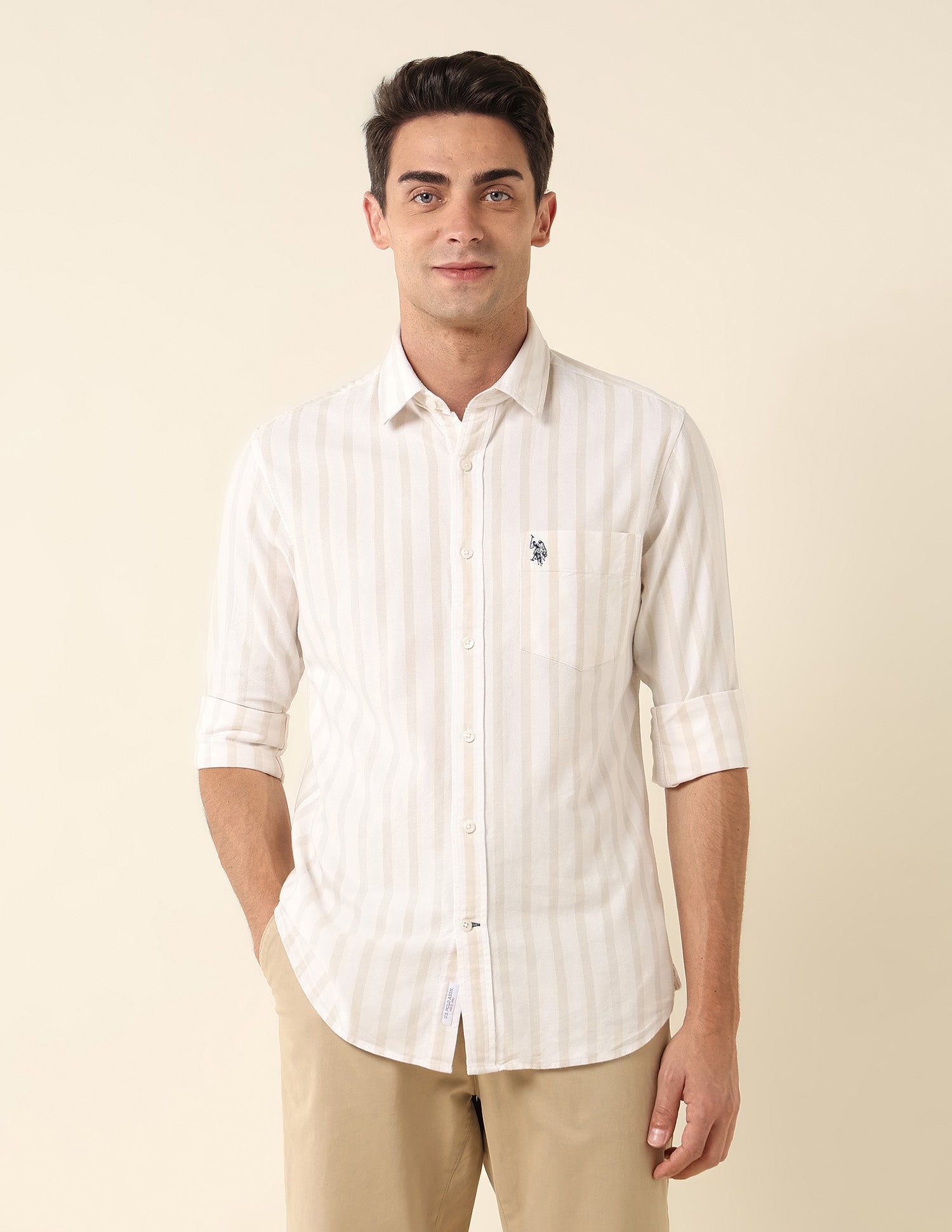 Poplin Vertical Striped Shirt Beige - U.S. Polo Assn. India | Large