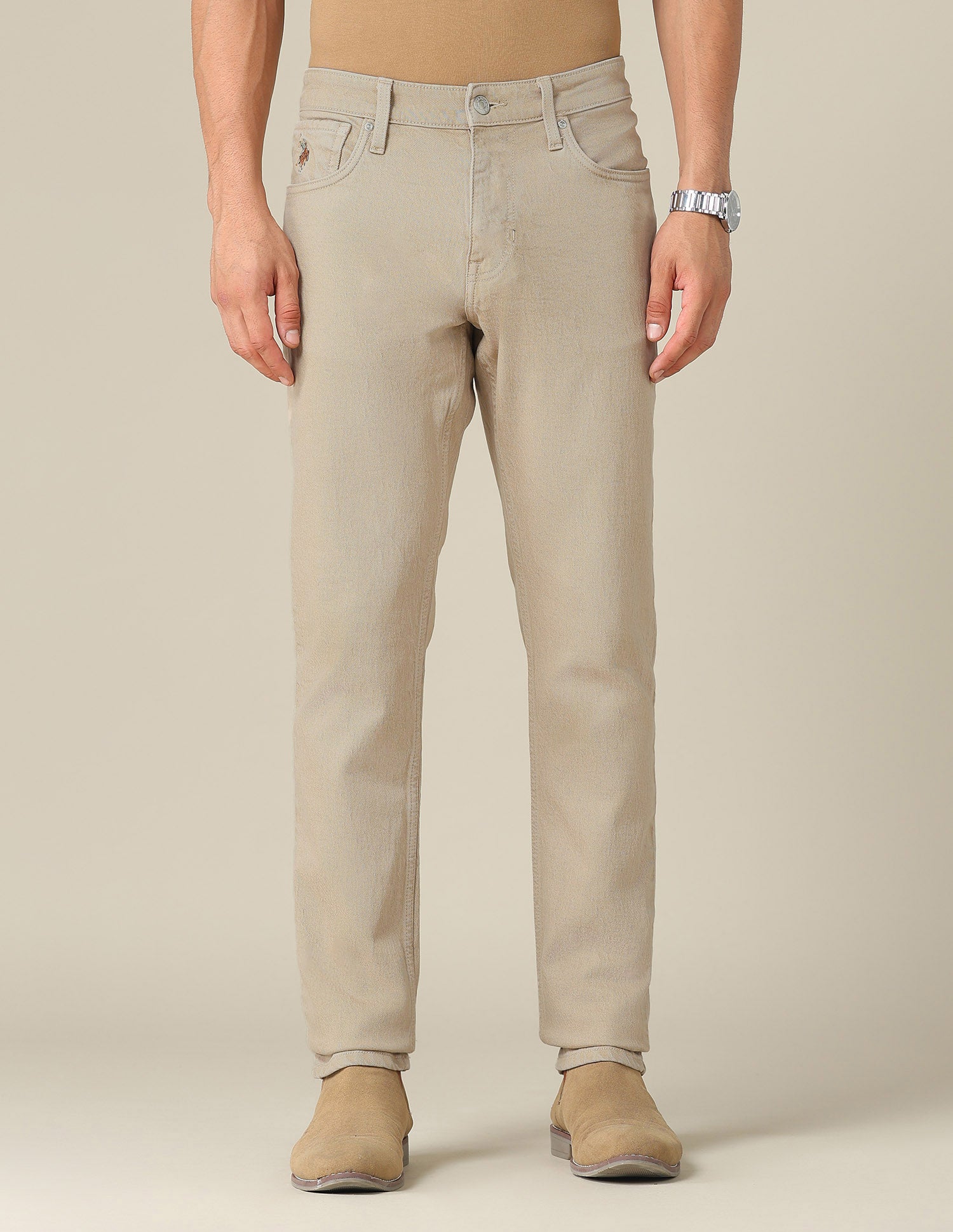 Brandon Slim Tapered Fit Beige Jeans Stone - U.S. POLO ASSN. | Large