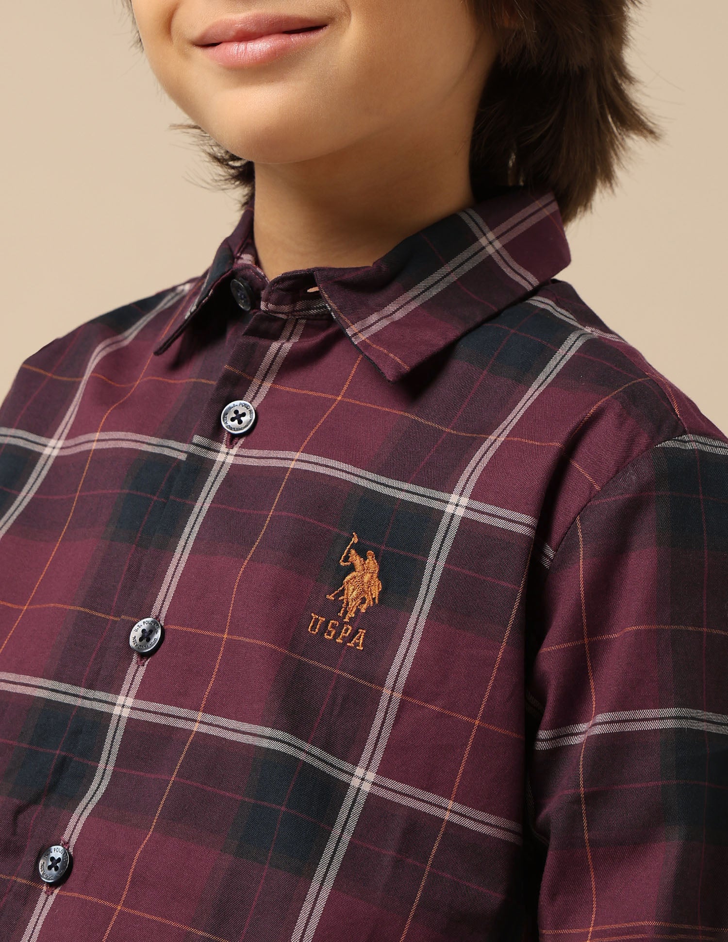 Boys Plaid Checked Twill Shirt Maroon - U.S. POLO ASSN. | Large