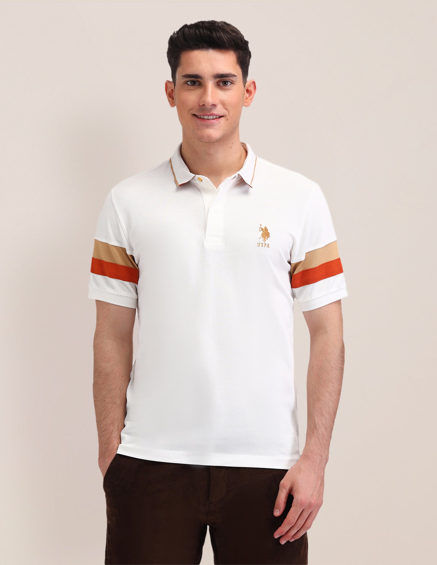Solid Pattern Cotton Polo Shirt Off White - U.S. Polo Assn. India | Large