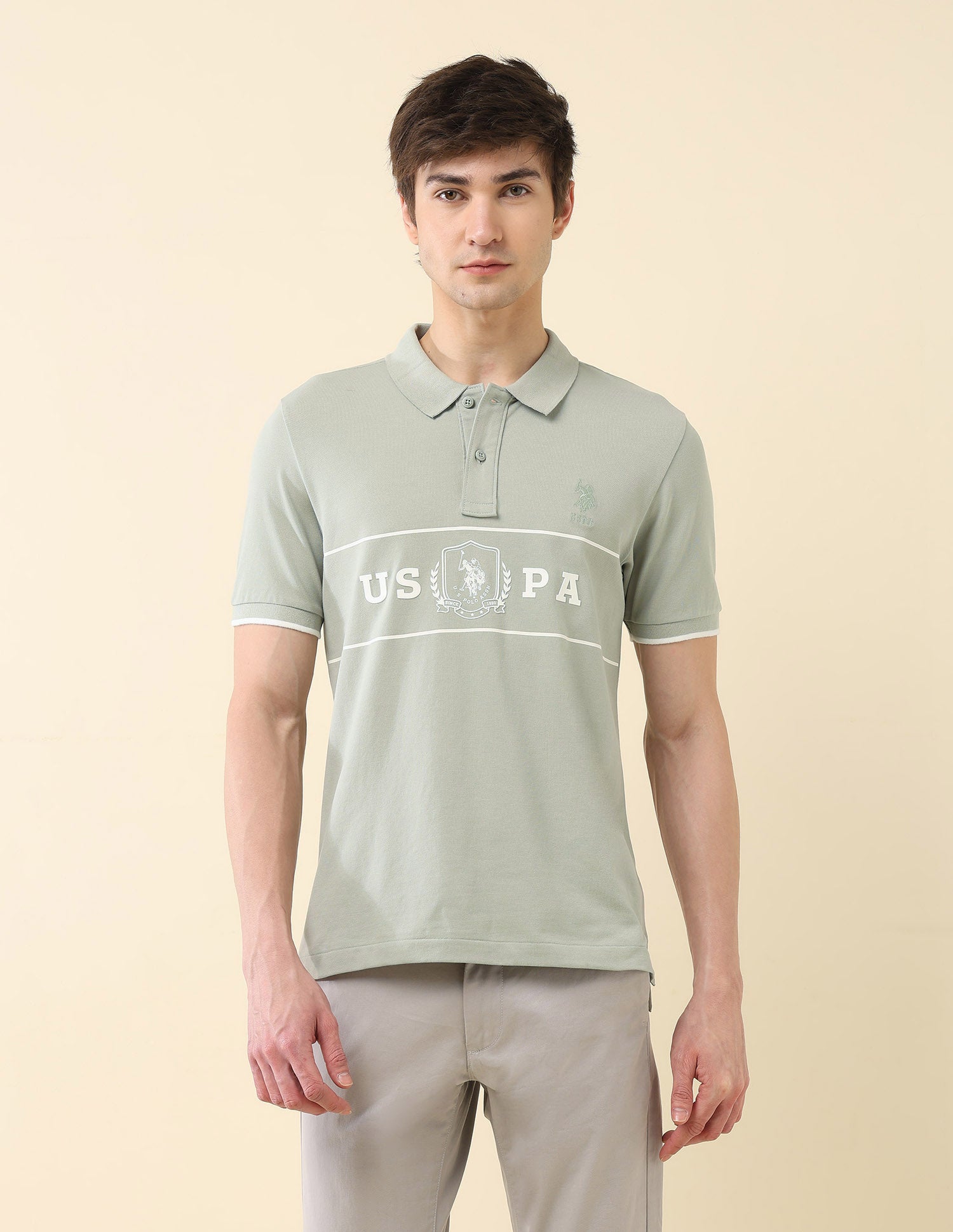 Brand Printed Slim Fit Classic Polo Shirt Light Green - U.S. Polo Assn. India | Large