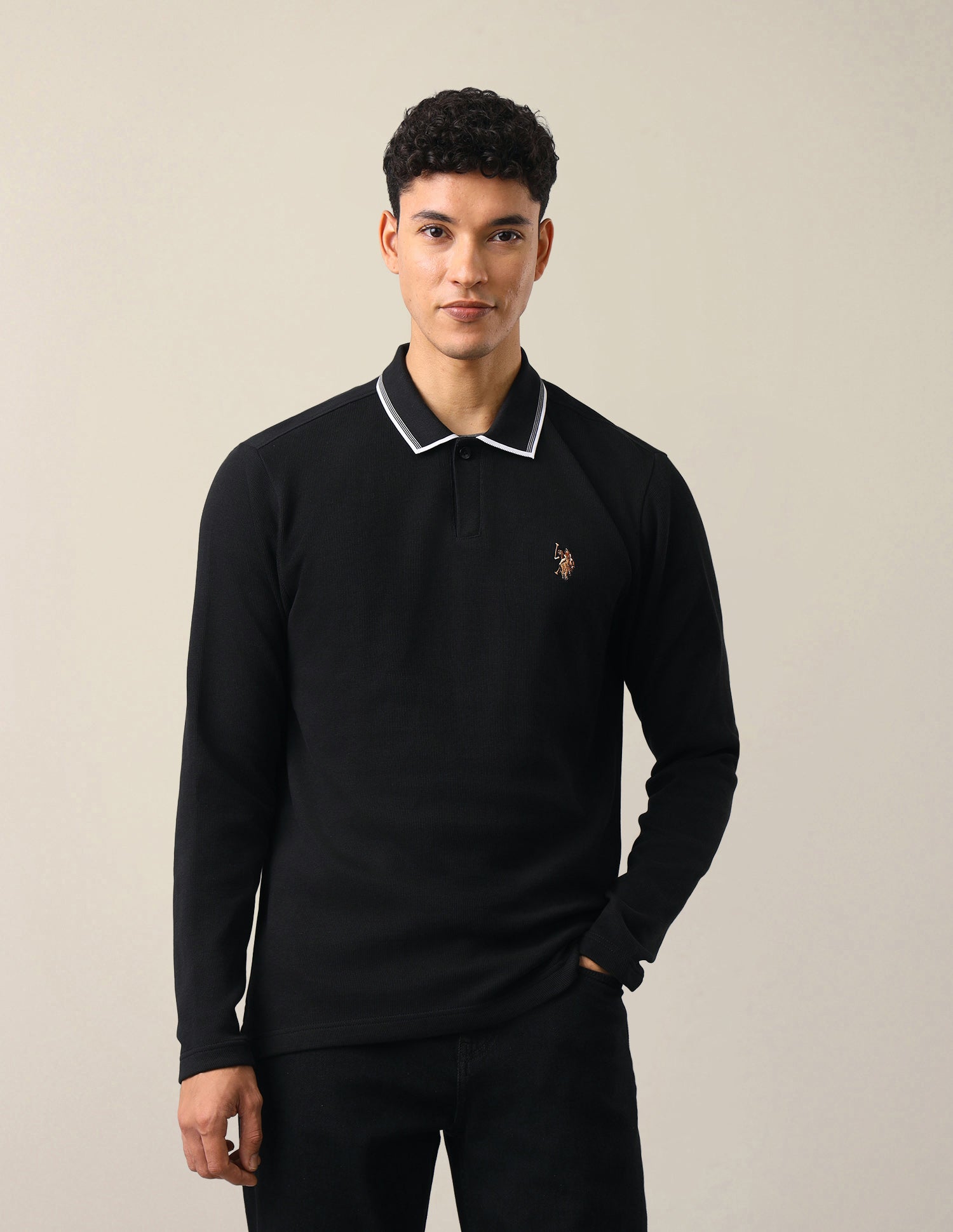 Solid Slim Fit Polo Shirt Black - U.S. Polo Assn. India | Large