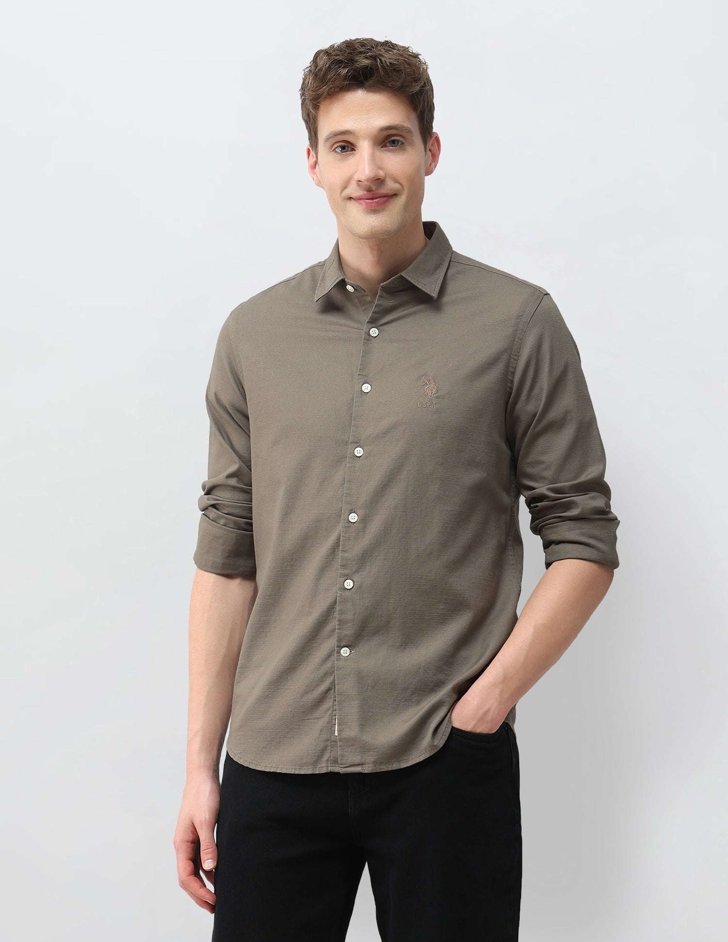 Solid Dobby Shirt Olive - U.S. Polo Assn. India | Large