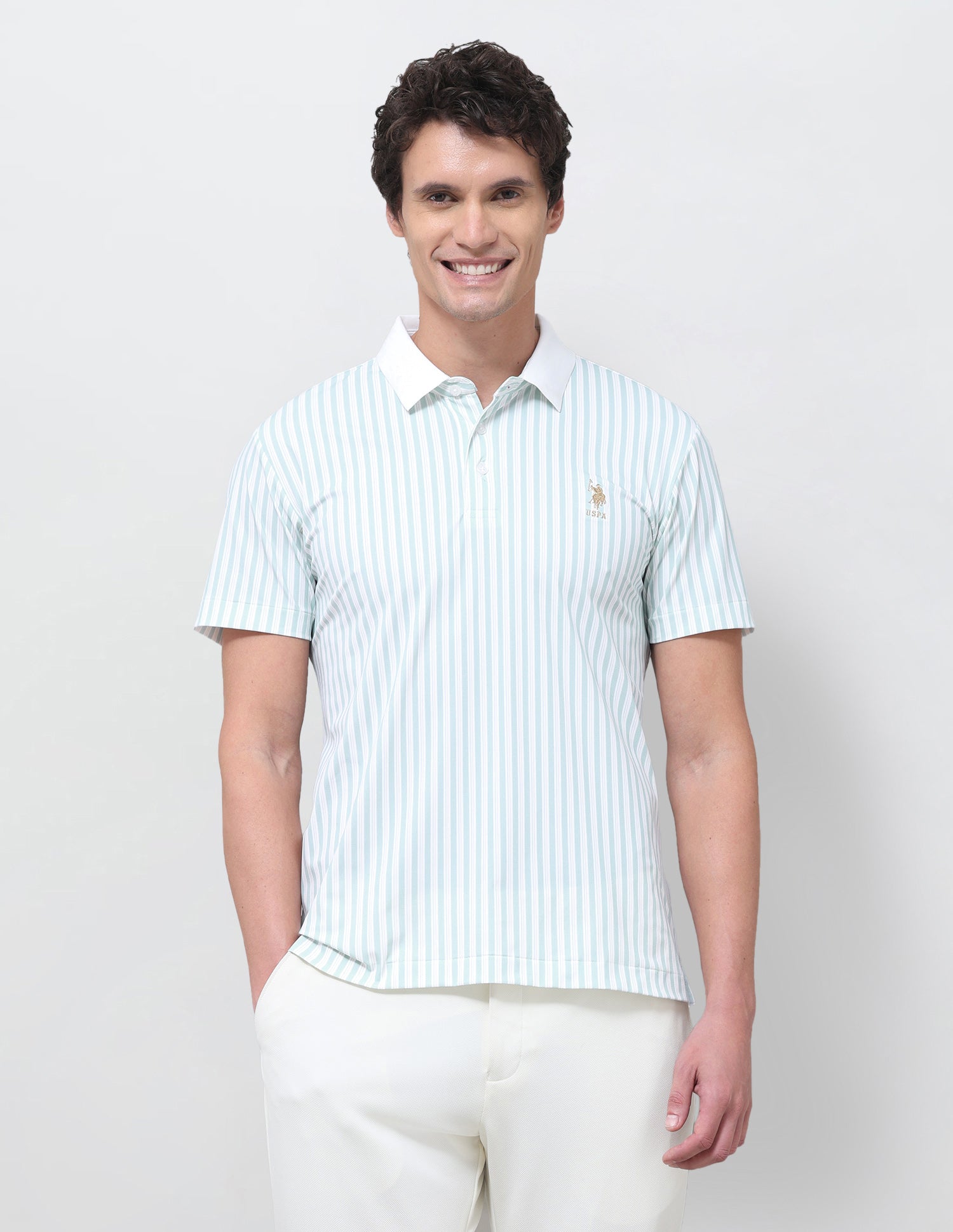 Vertical Striped Slim Fit Polo Shirt Light Green - U.S. Polo Assn. India | Large