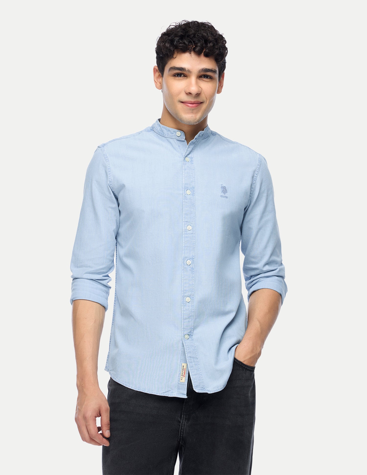 Solid Regular Fit Shirt Light Indigo - U.S. Polo Assn. India | Large
