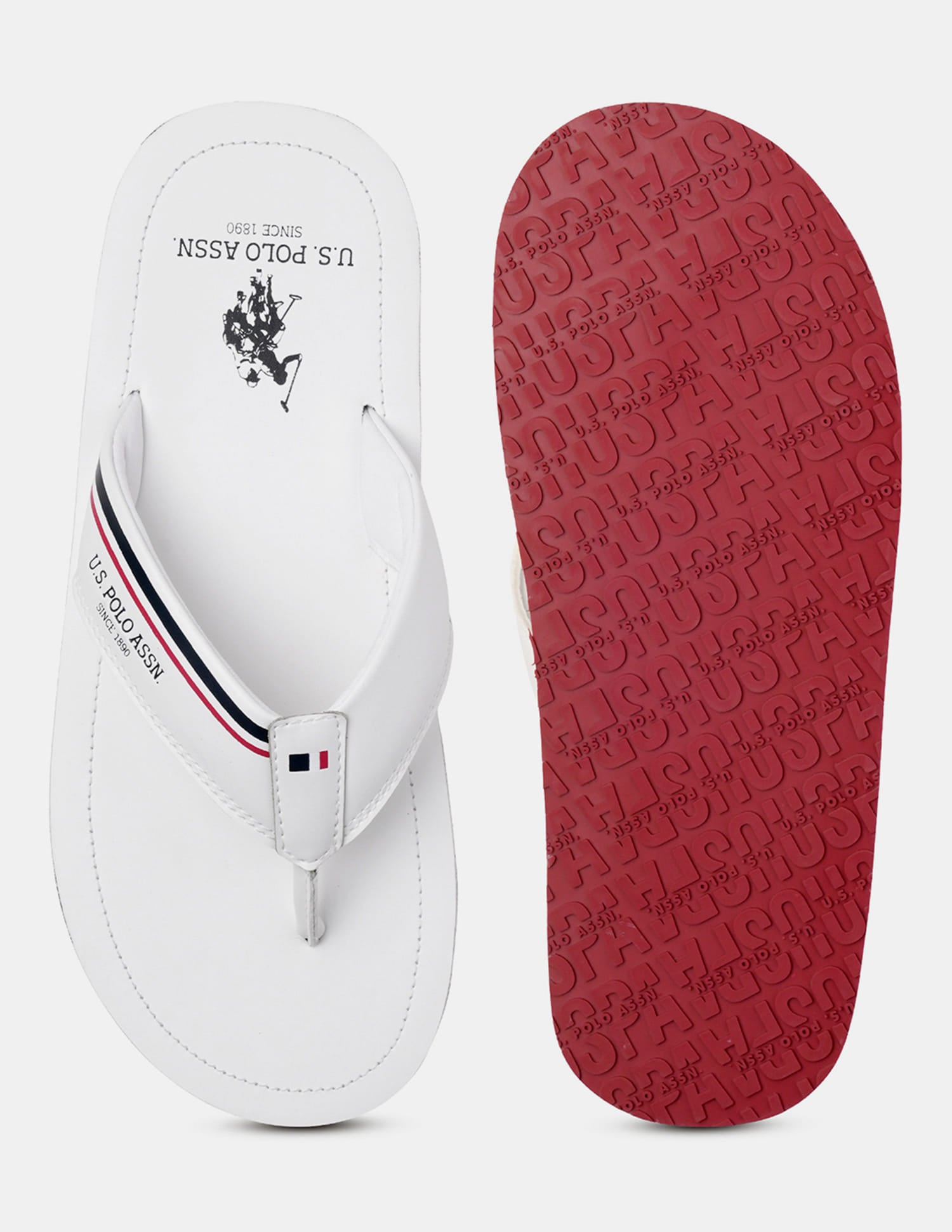 Men Nesta Striped Flip Flops White - U.S. Polo Assn. India | Large