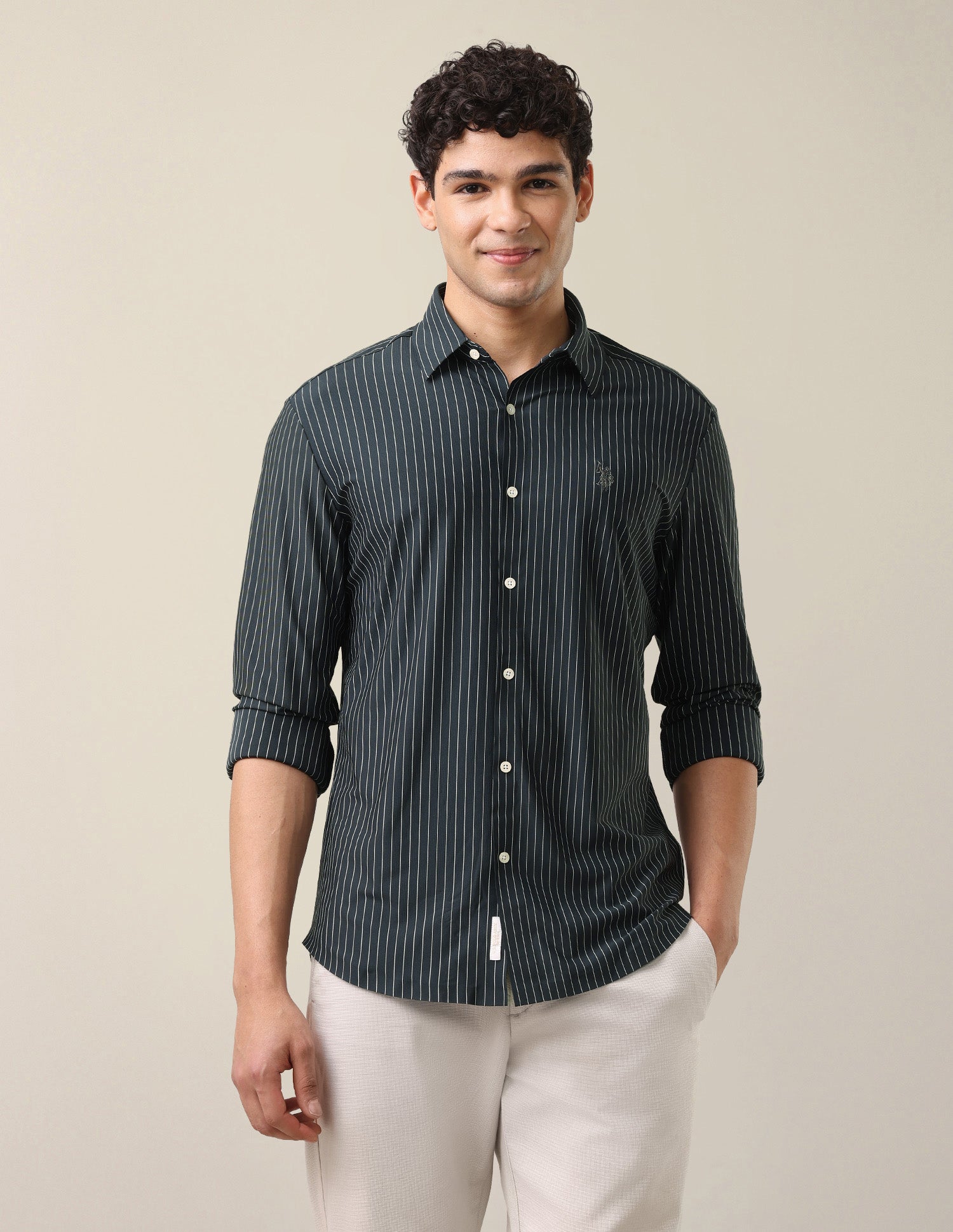 Vertical Striped Knitted Shirt Teal - U.S. Polo Assn. India | Large