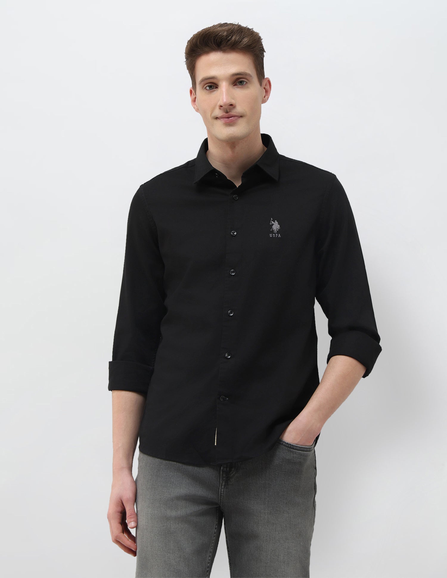 Solid Summer House Regular Fit Shirt Black - U.S. Polo Assn. India | Large