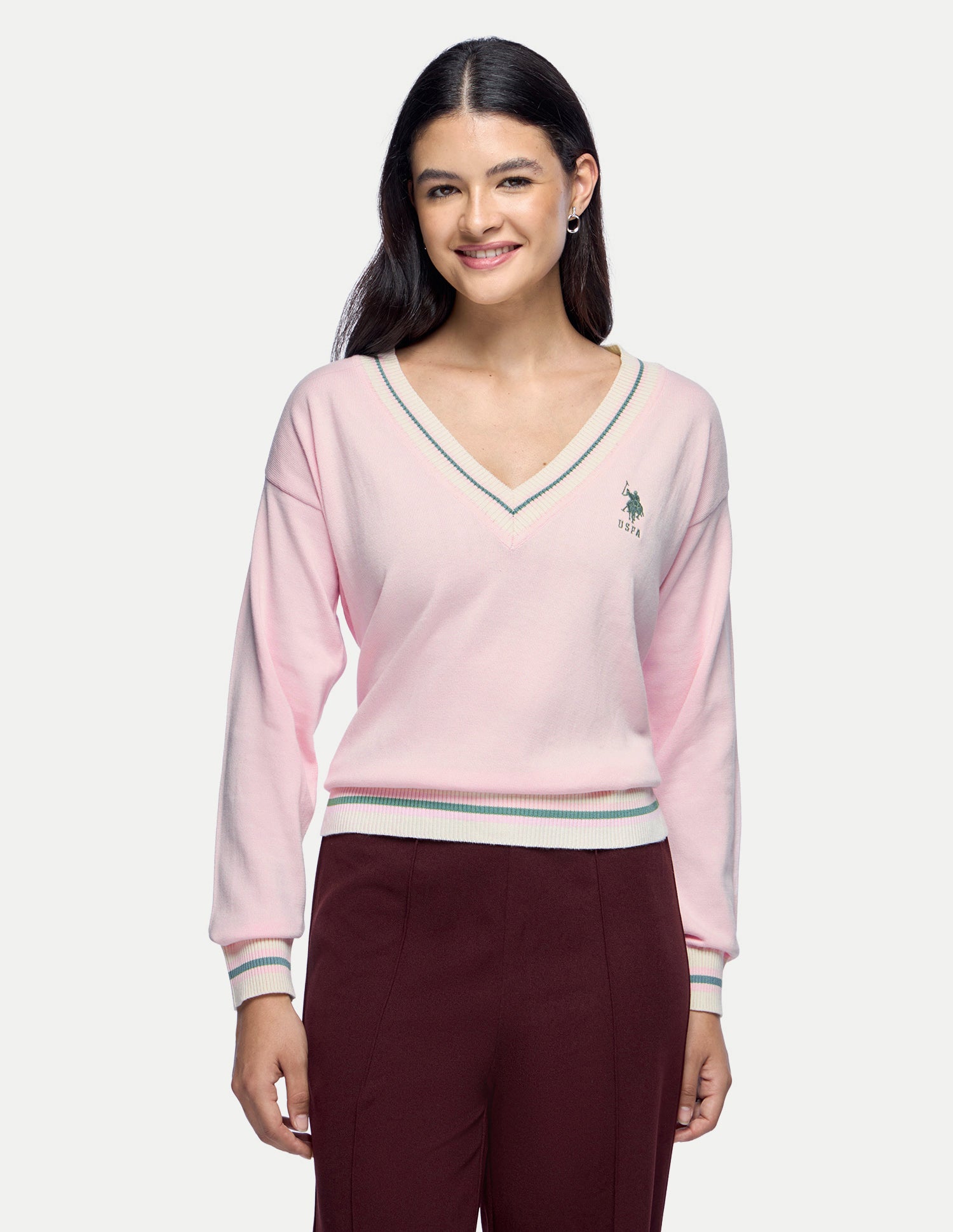 Solid Regular Fit Sweater Light Pink - U.S. Polo Assn. India | Large