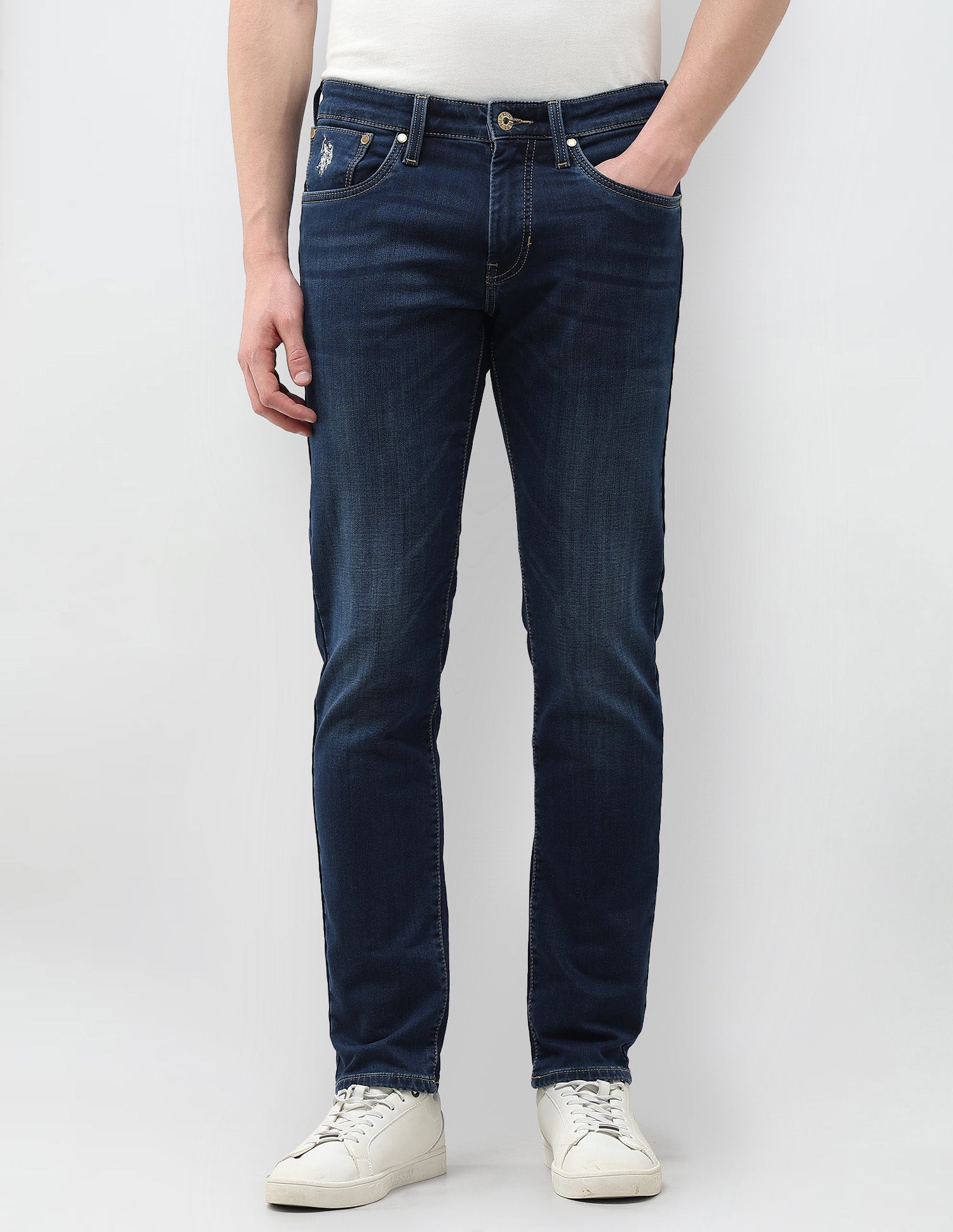 Brandon Slim Tapered Fit Blue Jeans Dark Blue - U.S. Polo Assn. India | Large