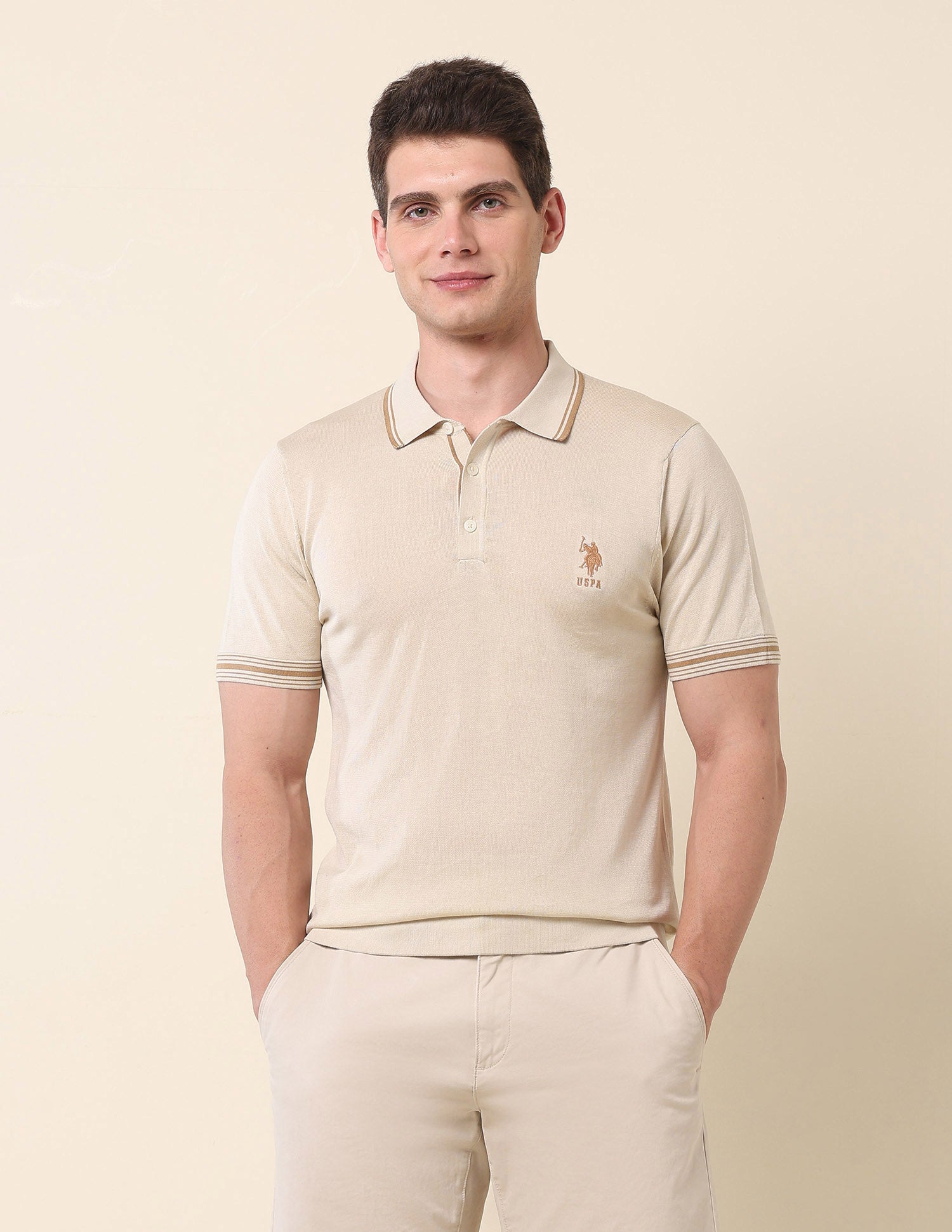Solid Monochrome Polo Shirt Beige - U.S. Polo Assn. India | Large