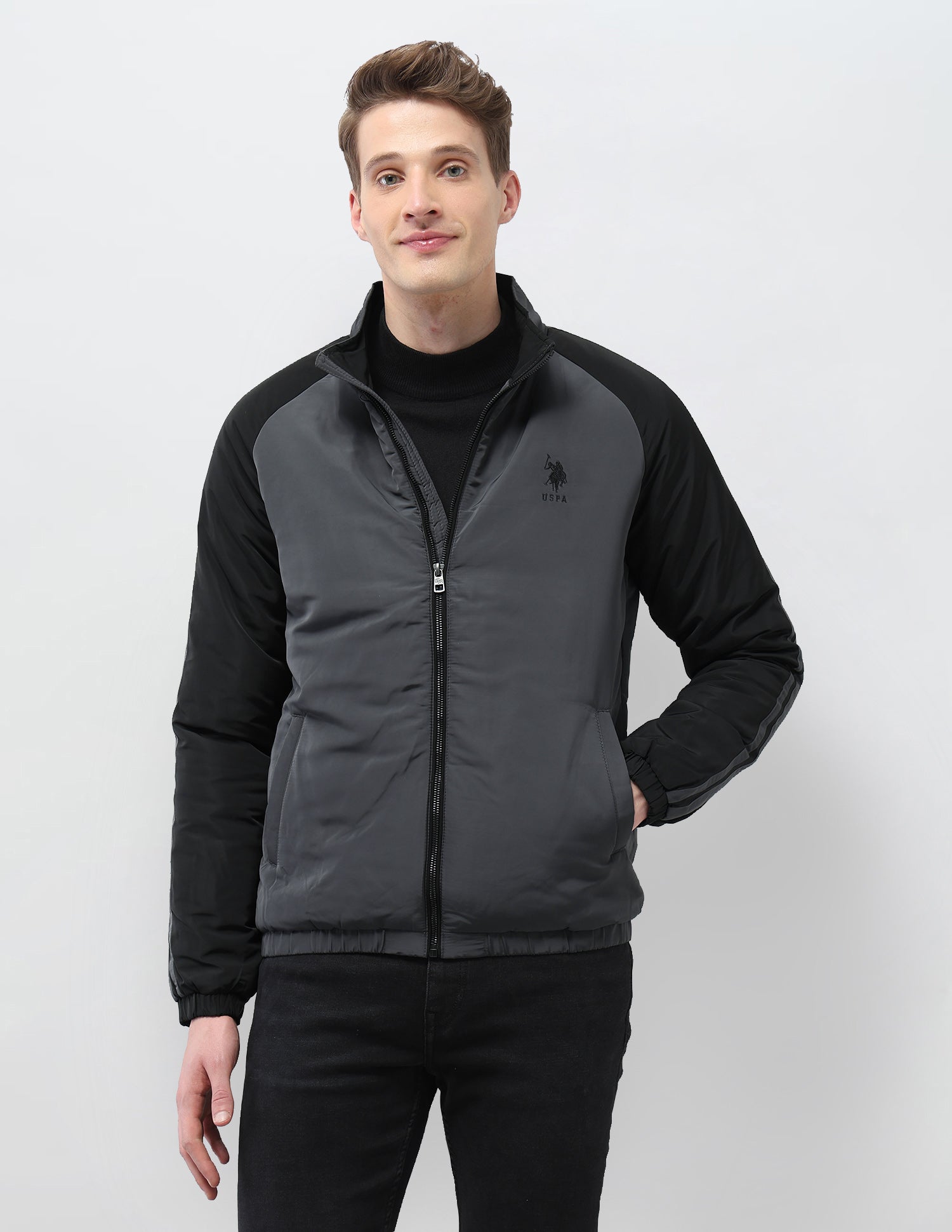 Colour Blocked Regular Fit Puffer Jacket Grey - U.S. Polo Assn. India | Large