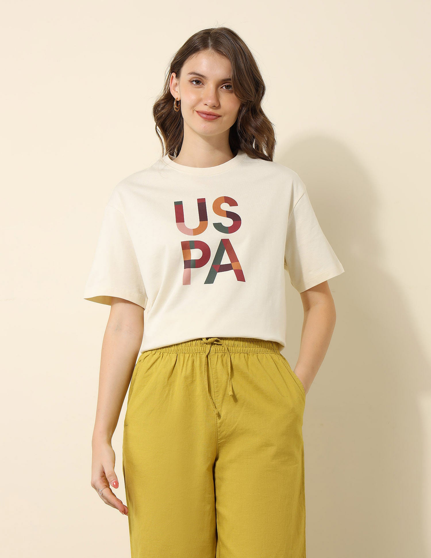 Boyfriend Fit Brand Printed T-Shirt Ecru - U.S. POLO ASSN. | Large