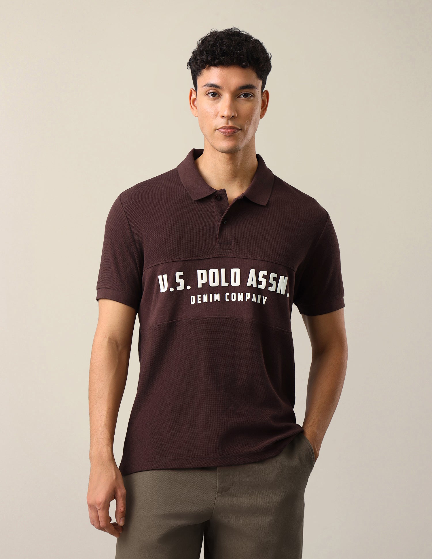 Brand Embossed Slim Fit Polo Shirt Maroon - U.S. Polo Assn. India | Large