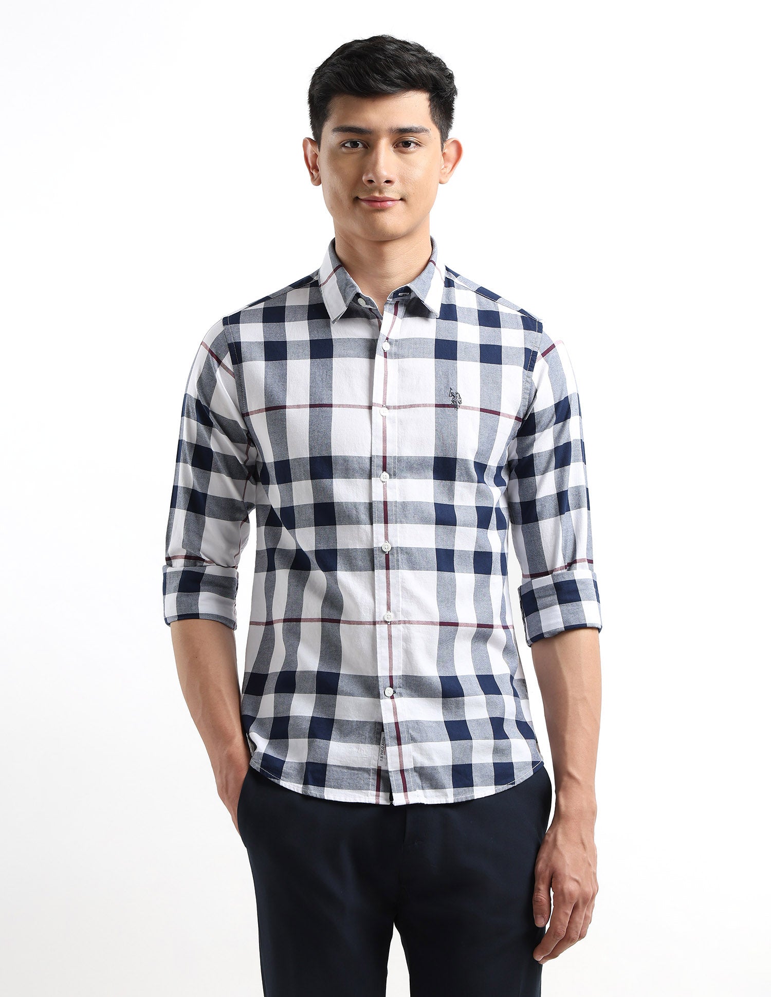 Gingham Checked Tailored Fit Shirt Navy - U.S. POLO ASSN. | Large