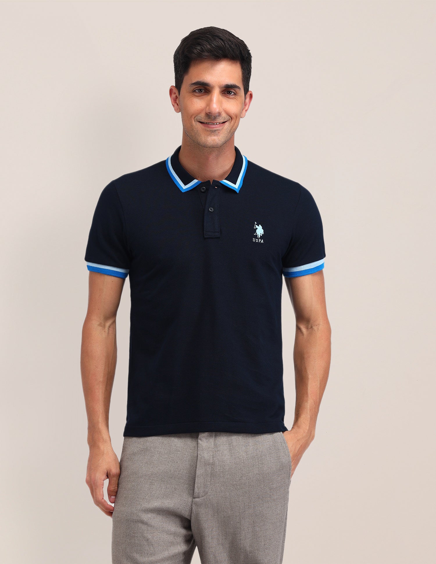 Solid Pattern Slim Fit Polo Shirt Navy - U.S. Polo Assn. India | Large
