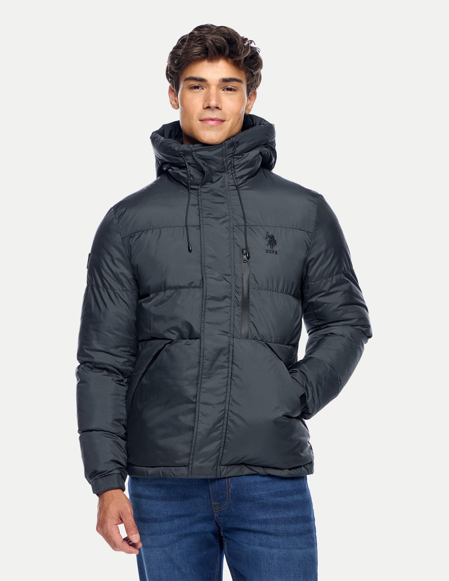 Solid Regular Fit Puffer Jacket Teal - U.S. Polo Assn. India | Large