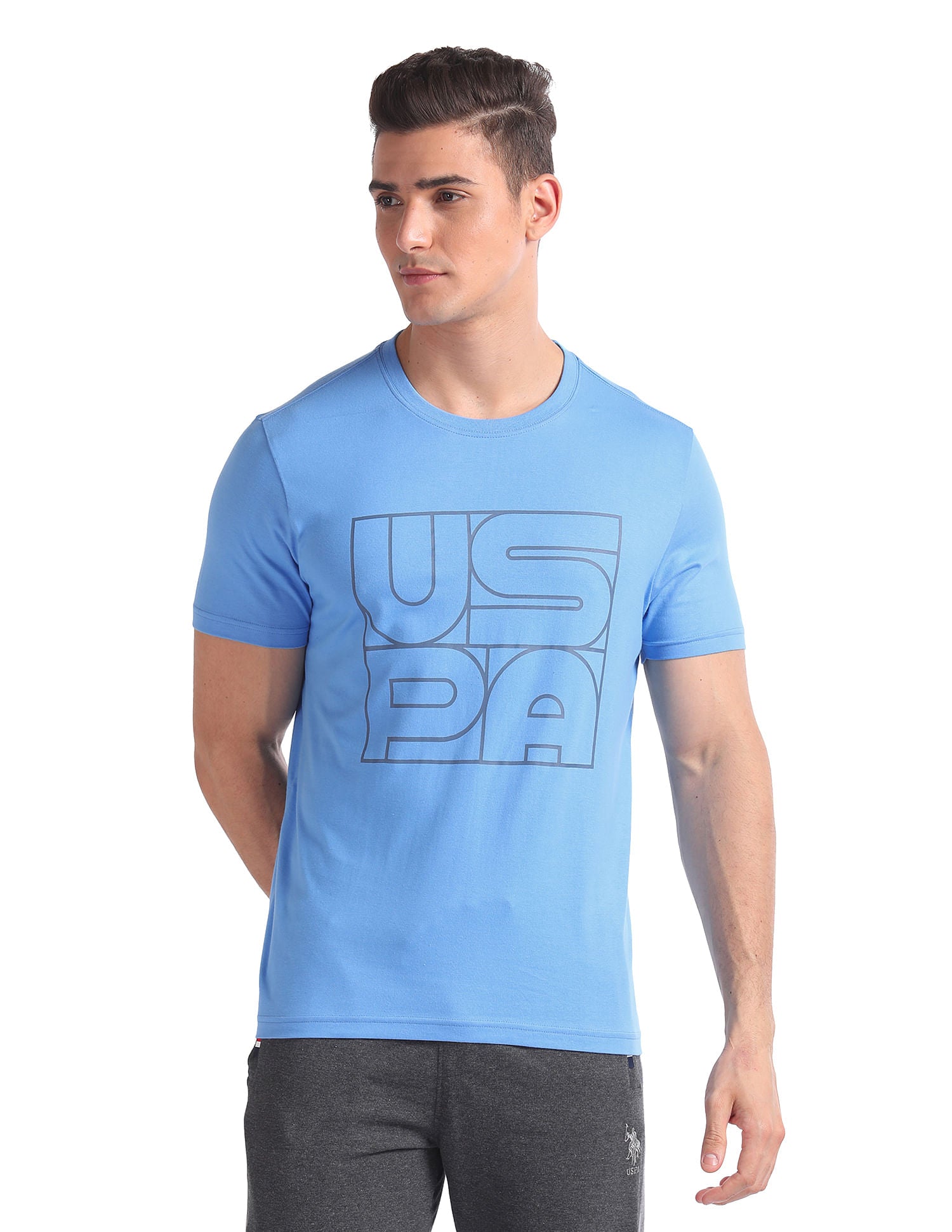 Brand Print Cotton IYAZ Lounge T-Shirt - Pack Of 2 Green and Blue - U.S. POLO ASSN. | Large