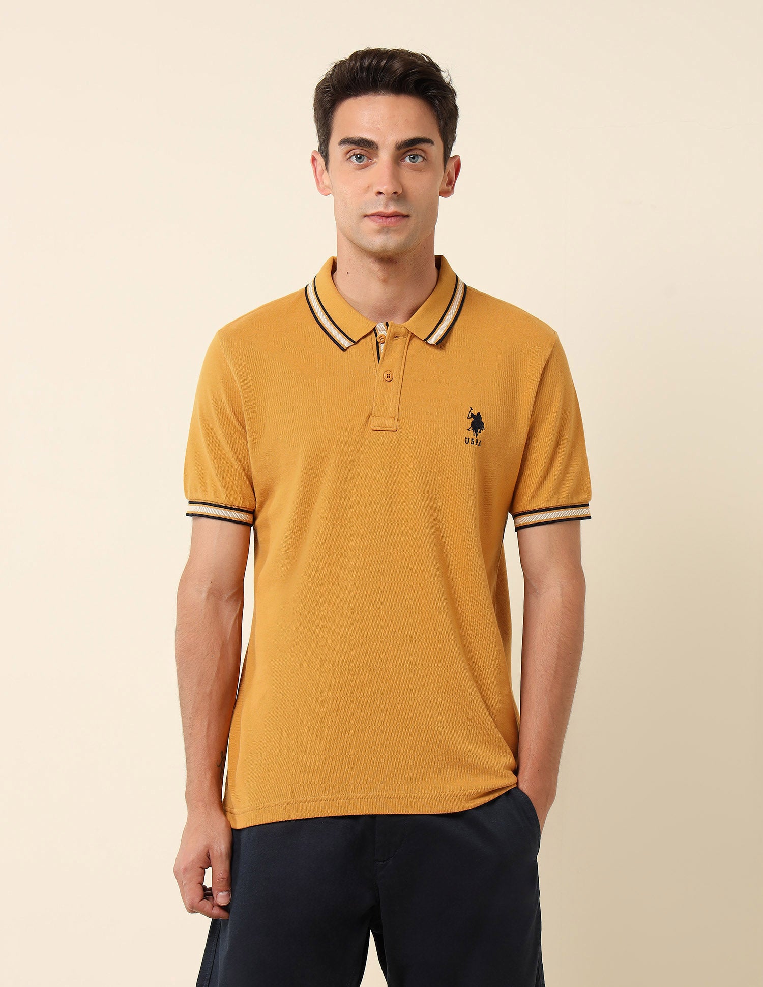 Pure Cotton Slim Fit Polo Shirt Mustard - U.S. Polo Assn. India | Large