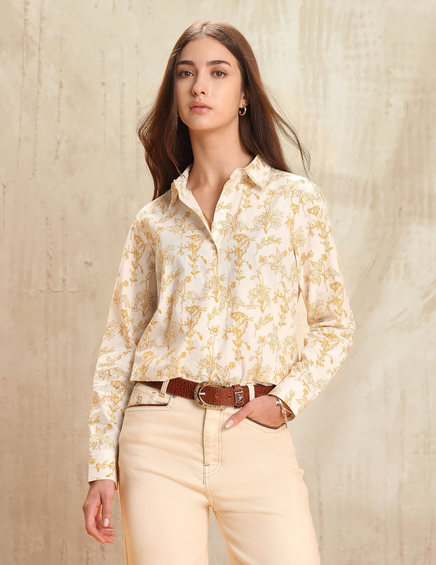 Regular Fit Floral Printed Shirt Ecru - U.S. POLO ASSN. | Large