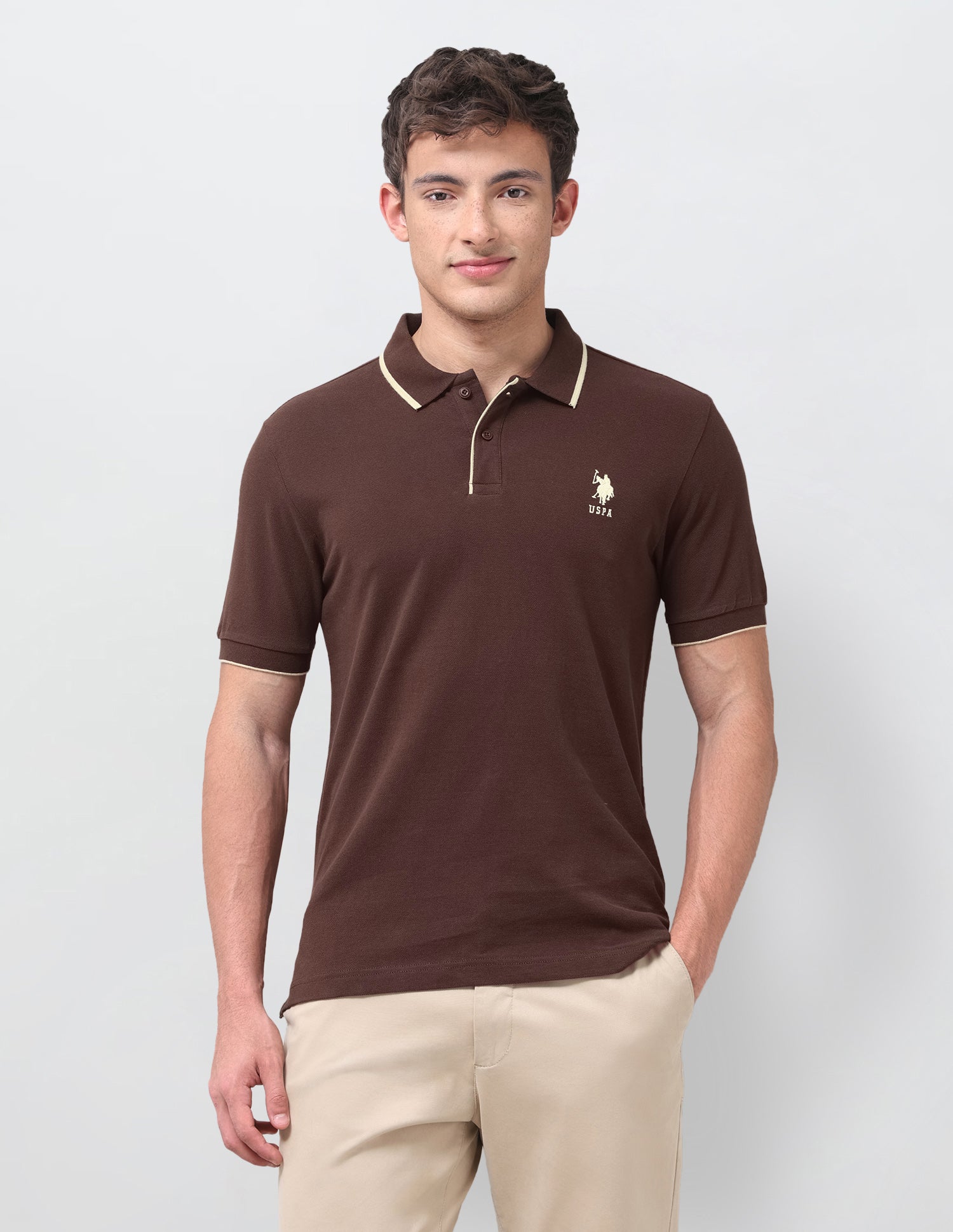 Solid Regular Fit Polo Shirt Dark Brown - U.S. Polo Assn. India | Large