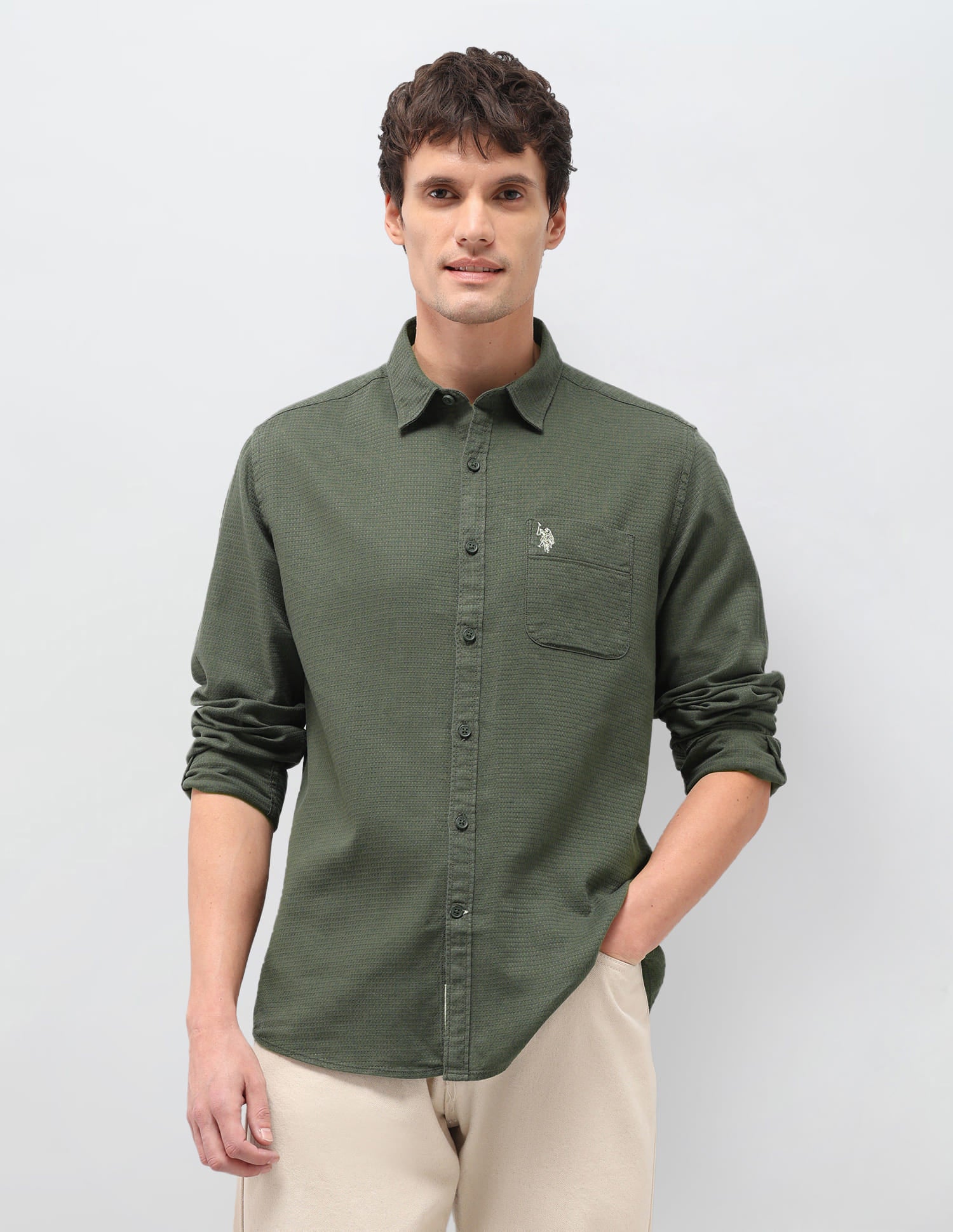 Solid Regular Fit Shirt Green - U.S. Polo Assn. India | Large